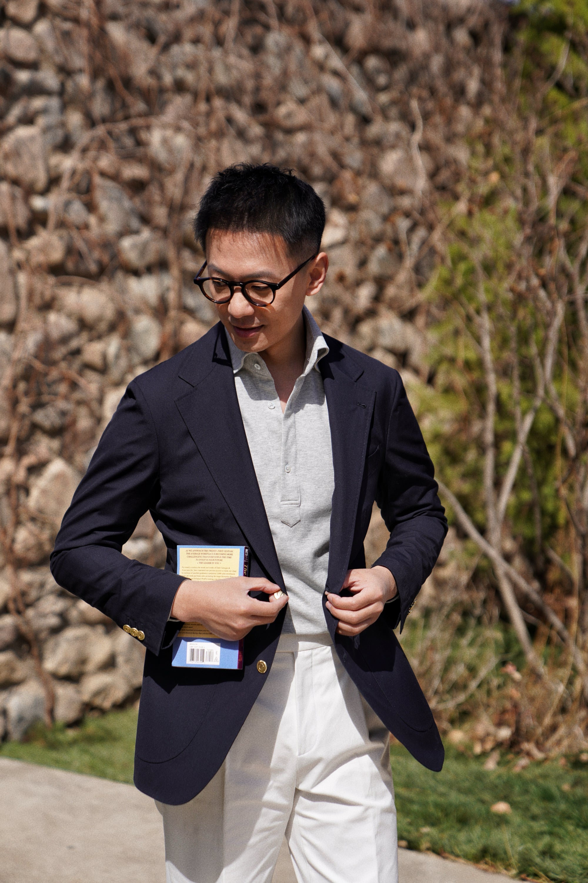 Navy Wool Silk Tropical Blazer