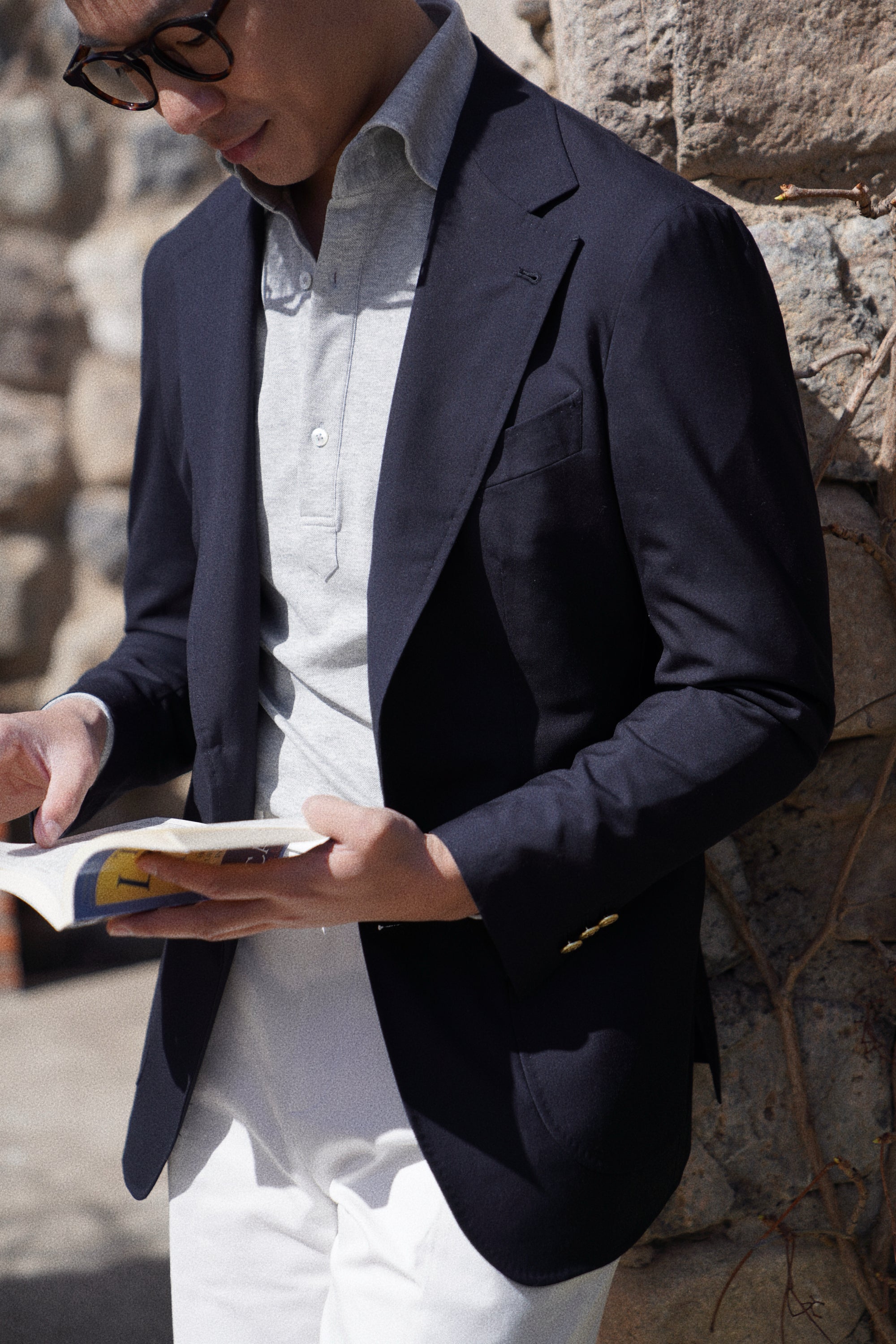 Navy Wool Silk Tropical Blazer