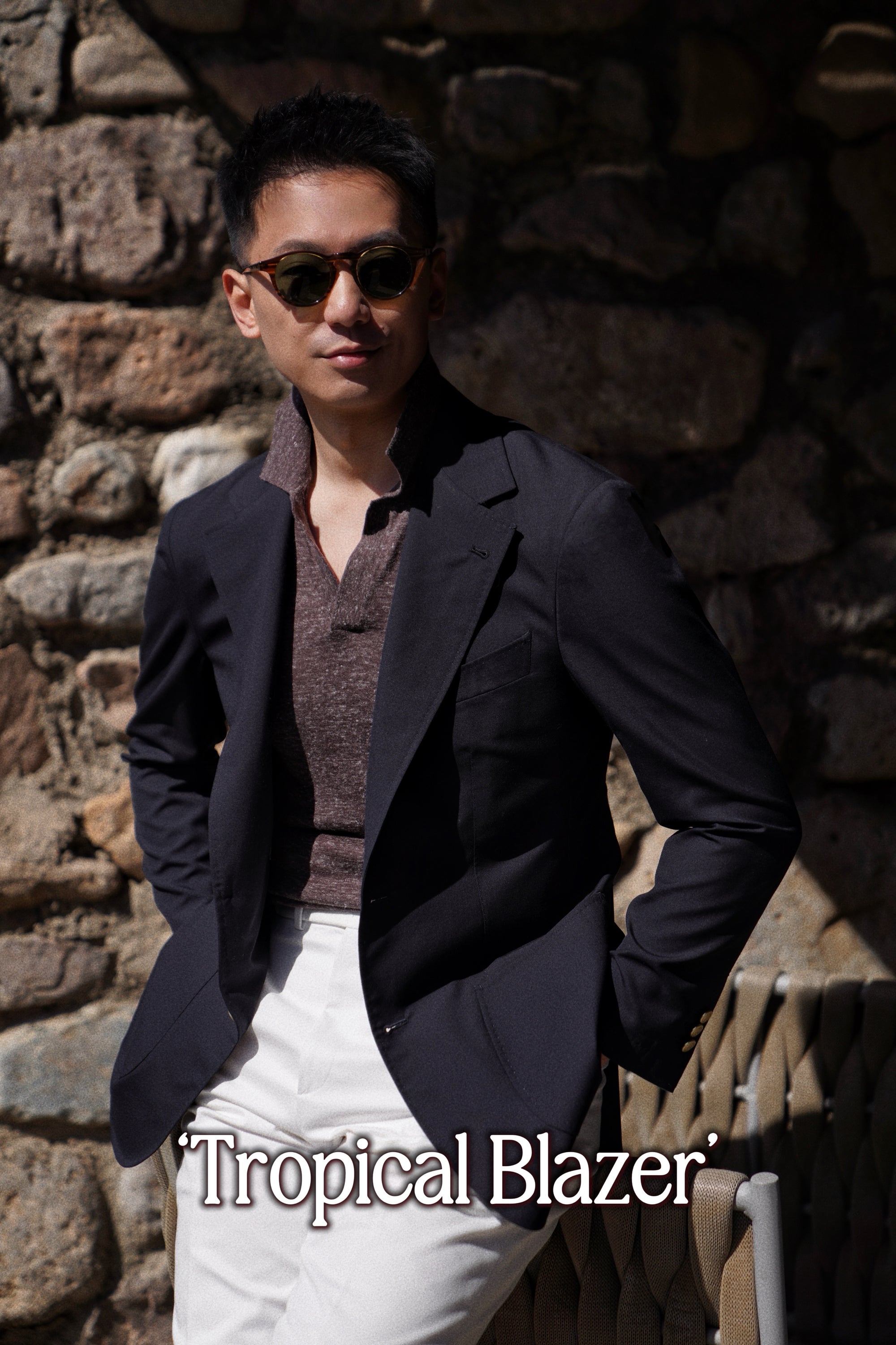 Navy Wool Silk Tropical Blazer