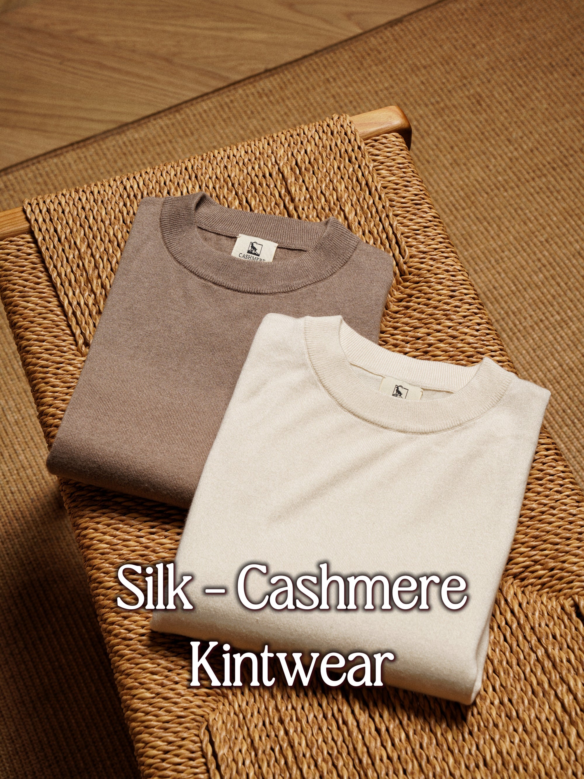 Beige / Brown Silk Cashmere Blending Knitted Crew Neck