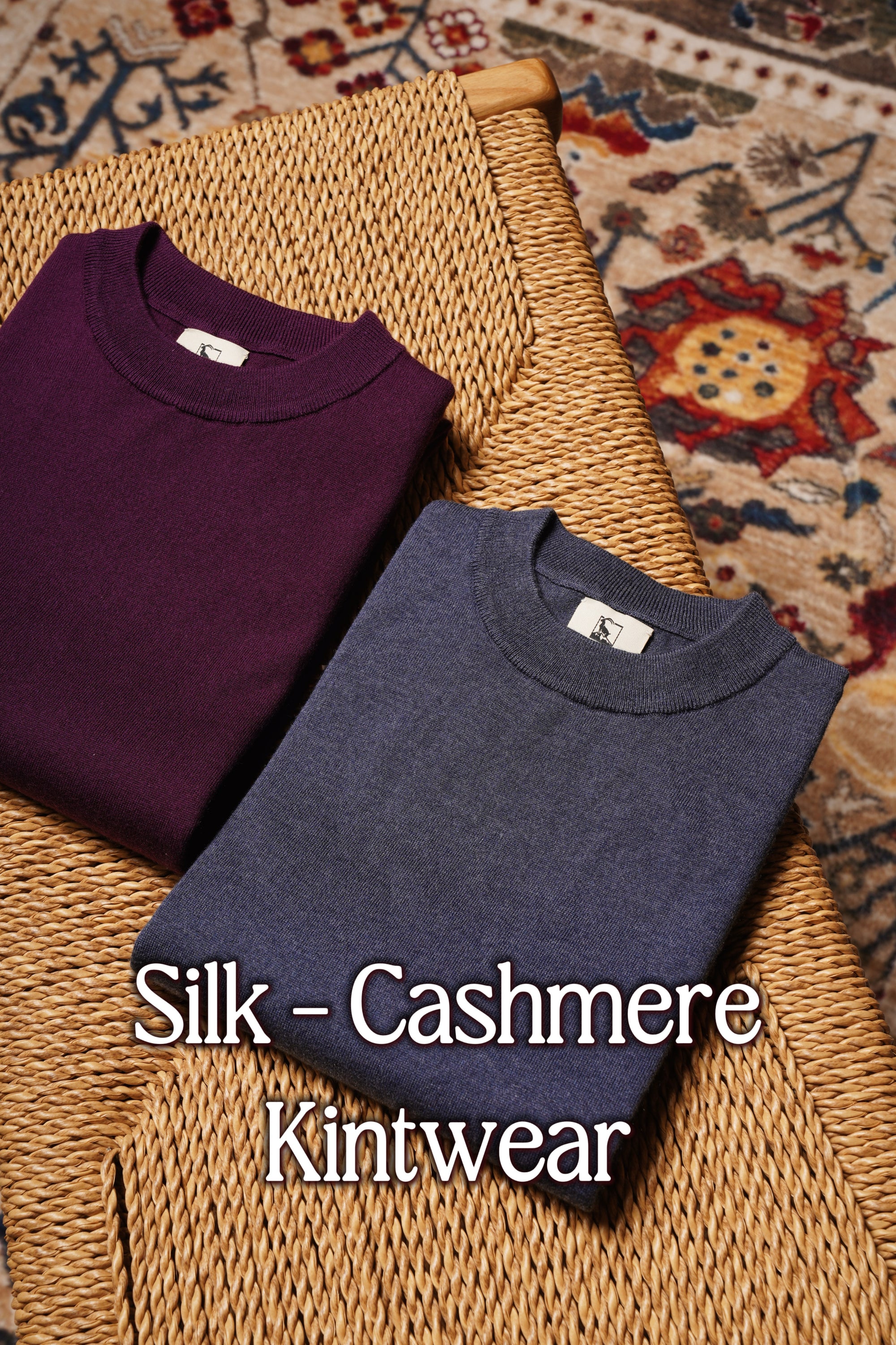 Violet / Foggy Blue Silk Cashmere Blending Knitted Crew Neck