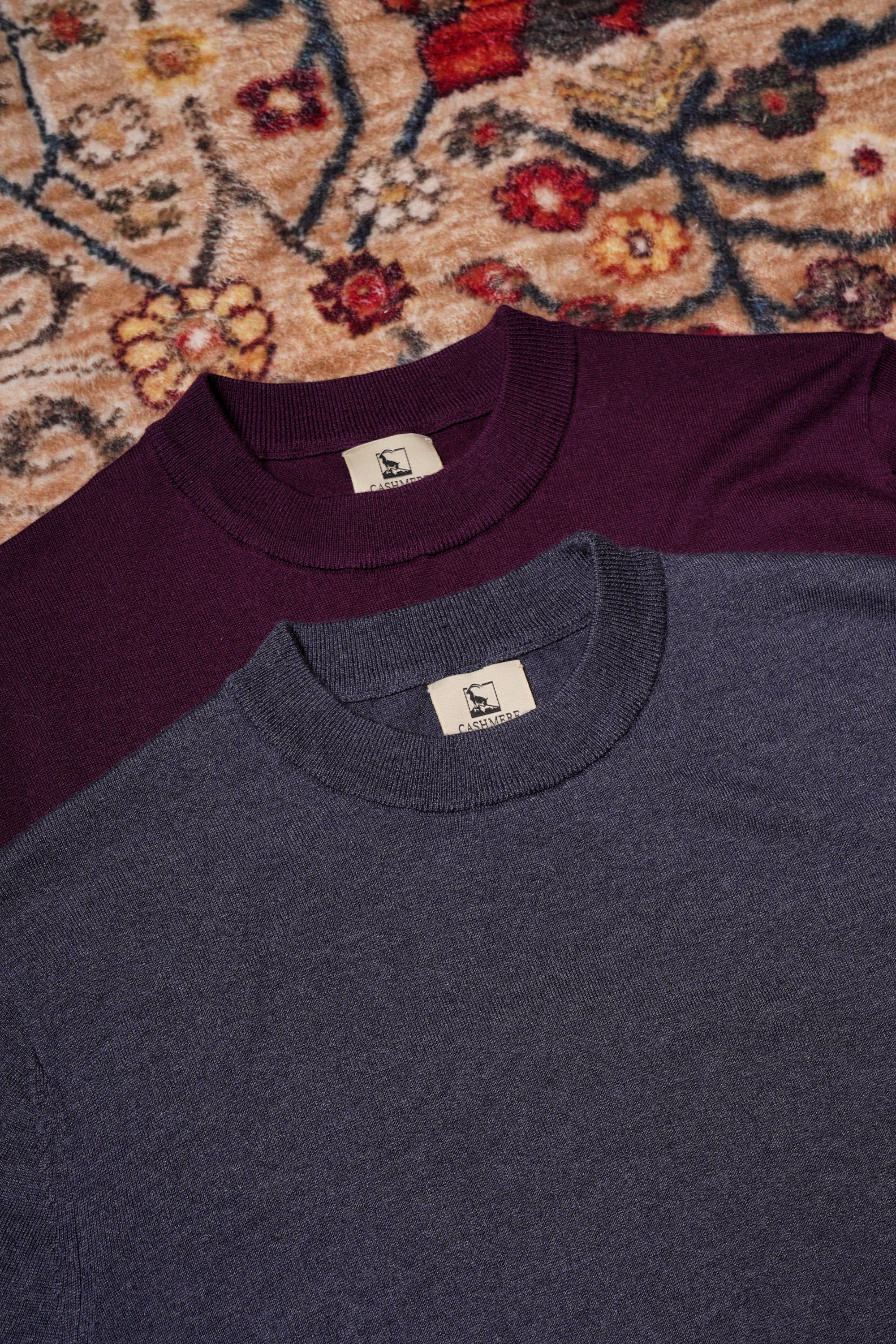 Violet / Foggy Blue Silk Cashmere Blending Knitted Crew Neck