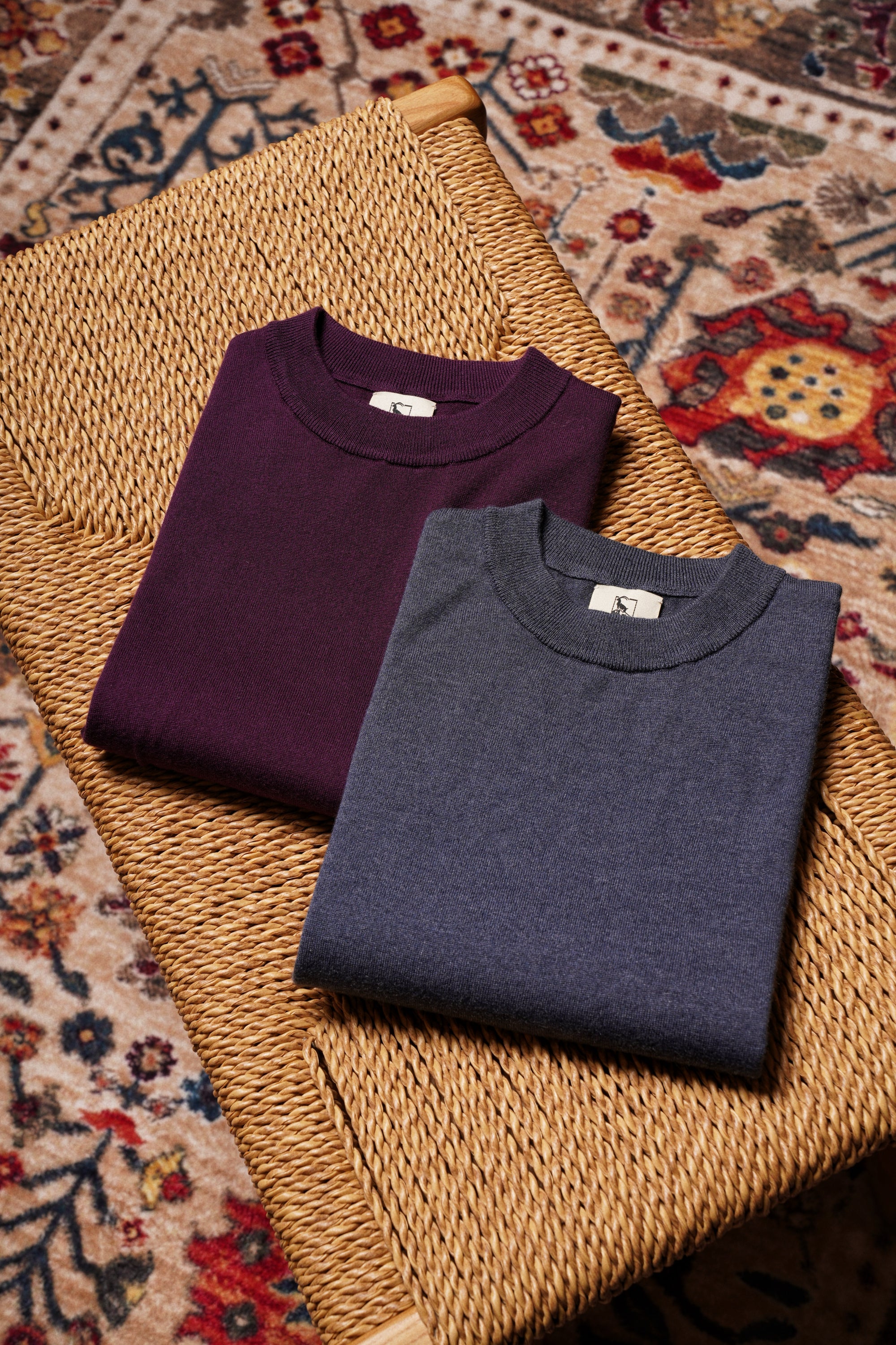 Violet / Foggy Blue Silk Cashmere Blending Knitted Crew Neck