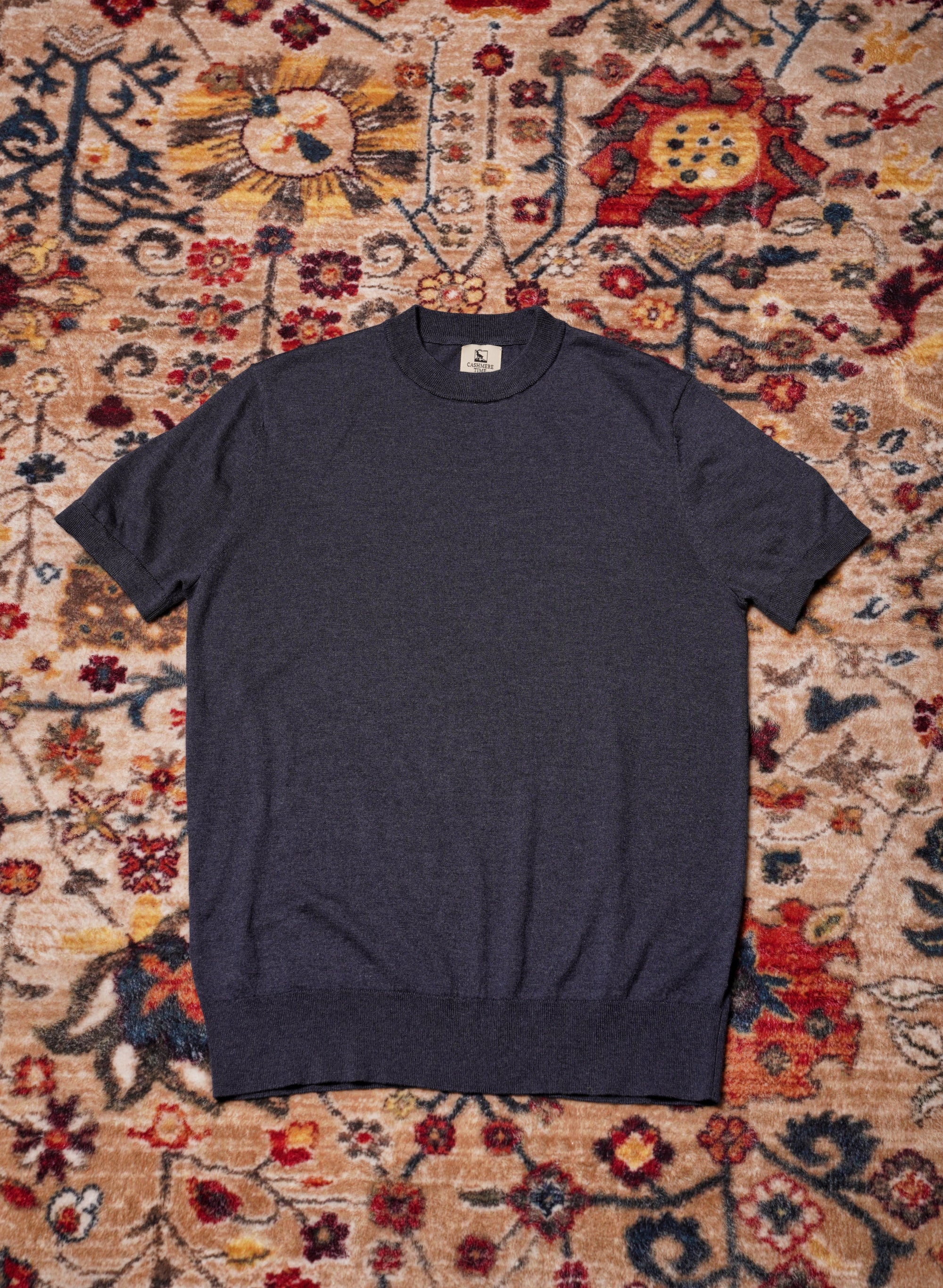 Violet / Foggy Blue Silk Cashmere Blending Knitted Crew Neck