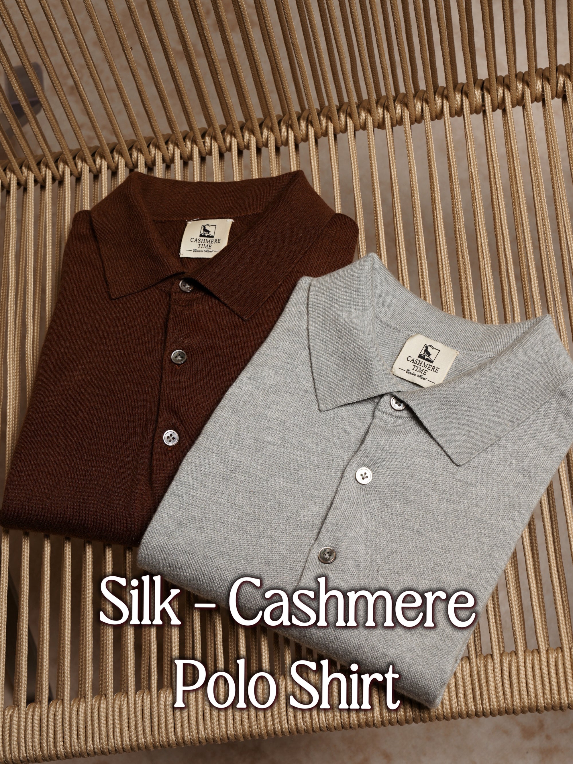 Grey / Rust Silk Cashmere Knitted Polo