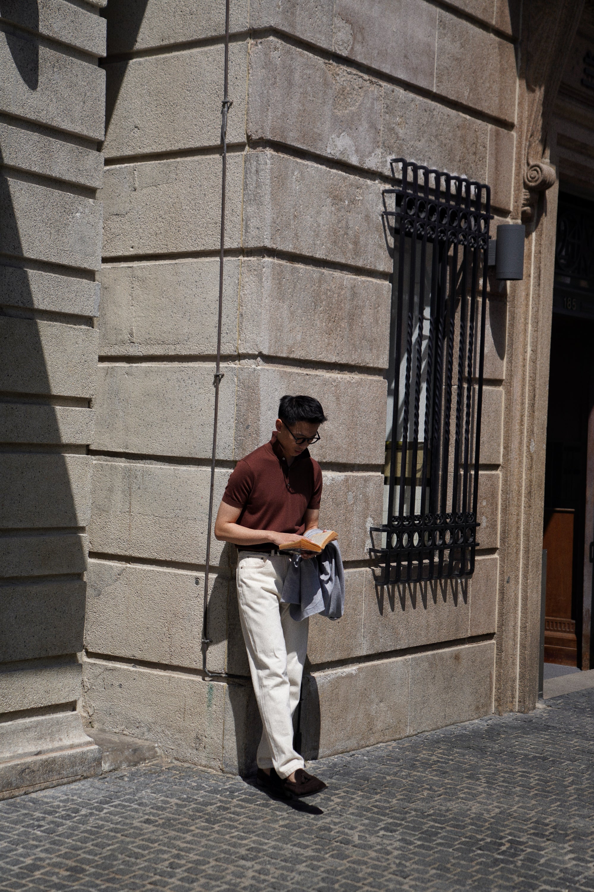 Grey / Rust Silk Cashmere Knitted Polo