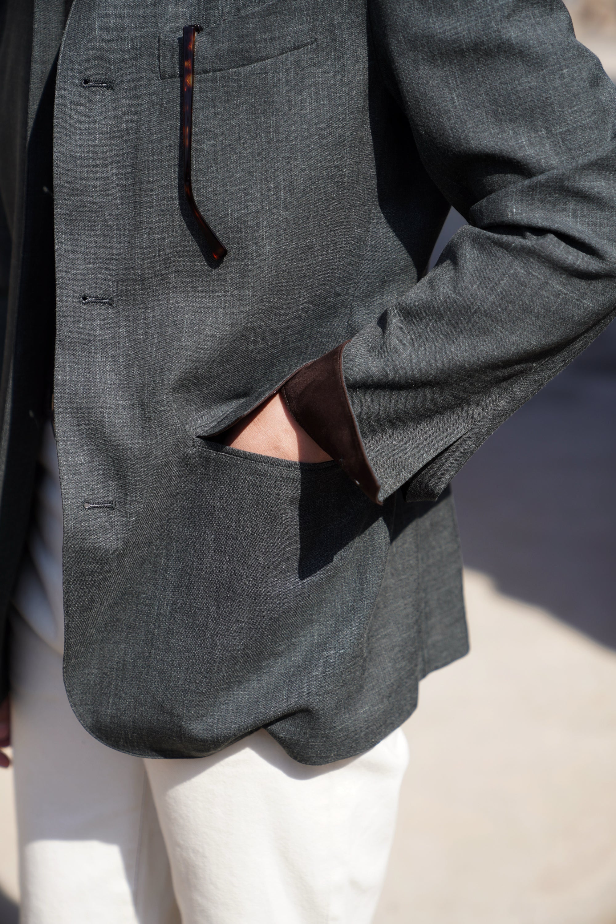 Turquoise Silk Linen Wool Earl Jacket #260