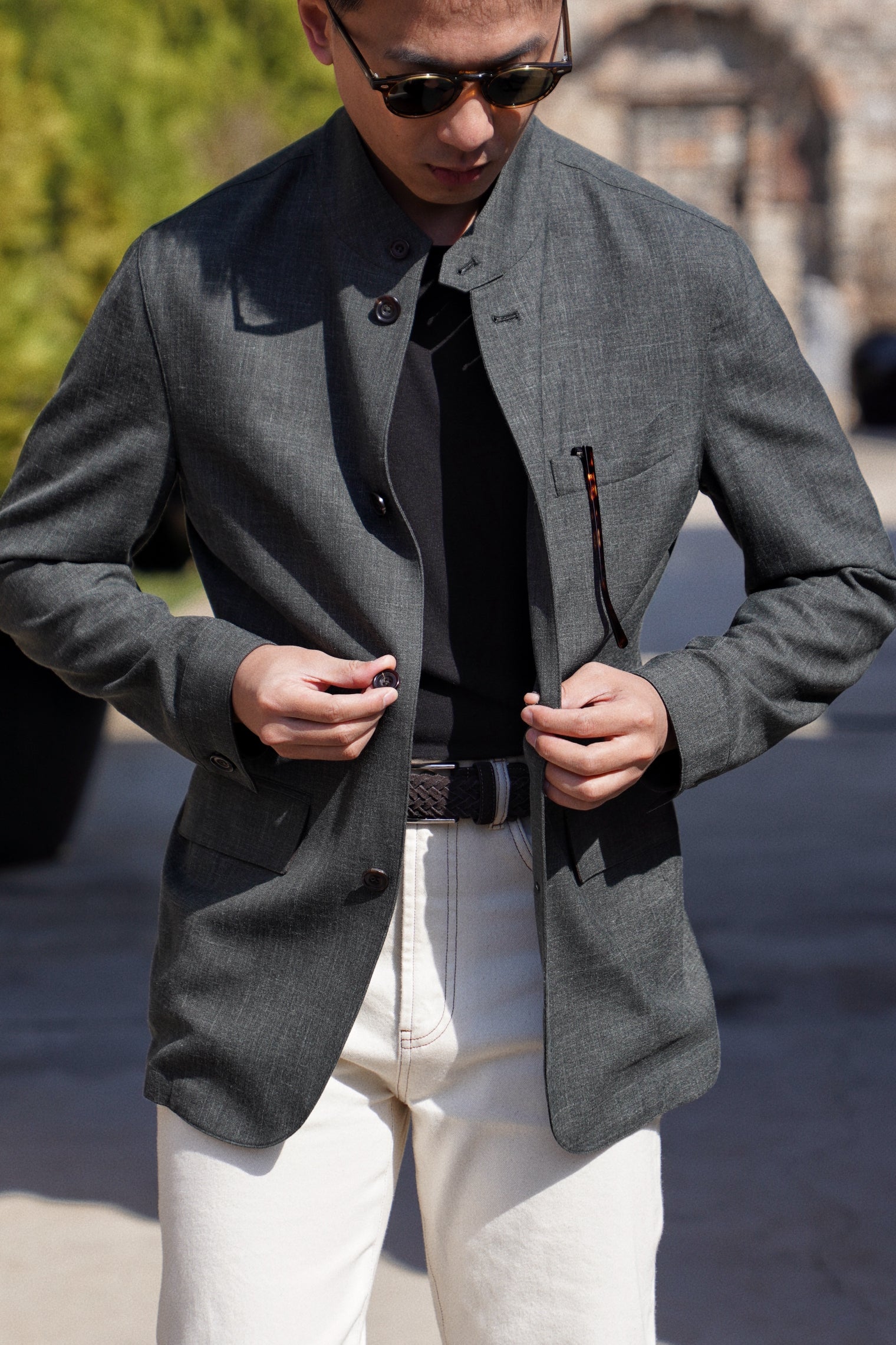 Turquoise Silk Linen Wool Earl Jacket #260