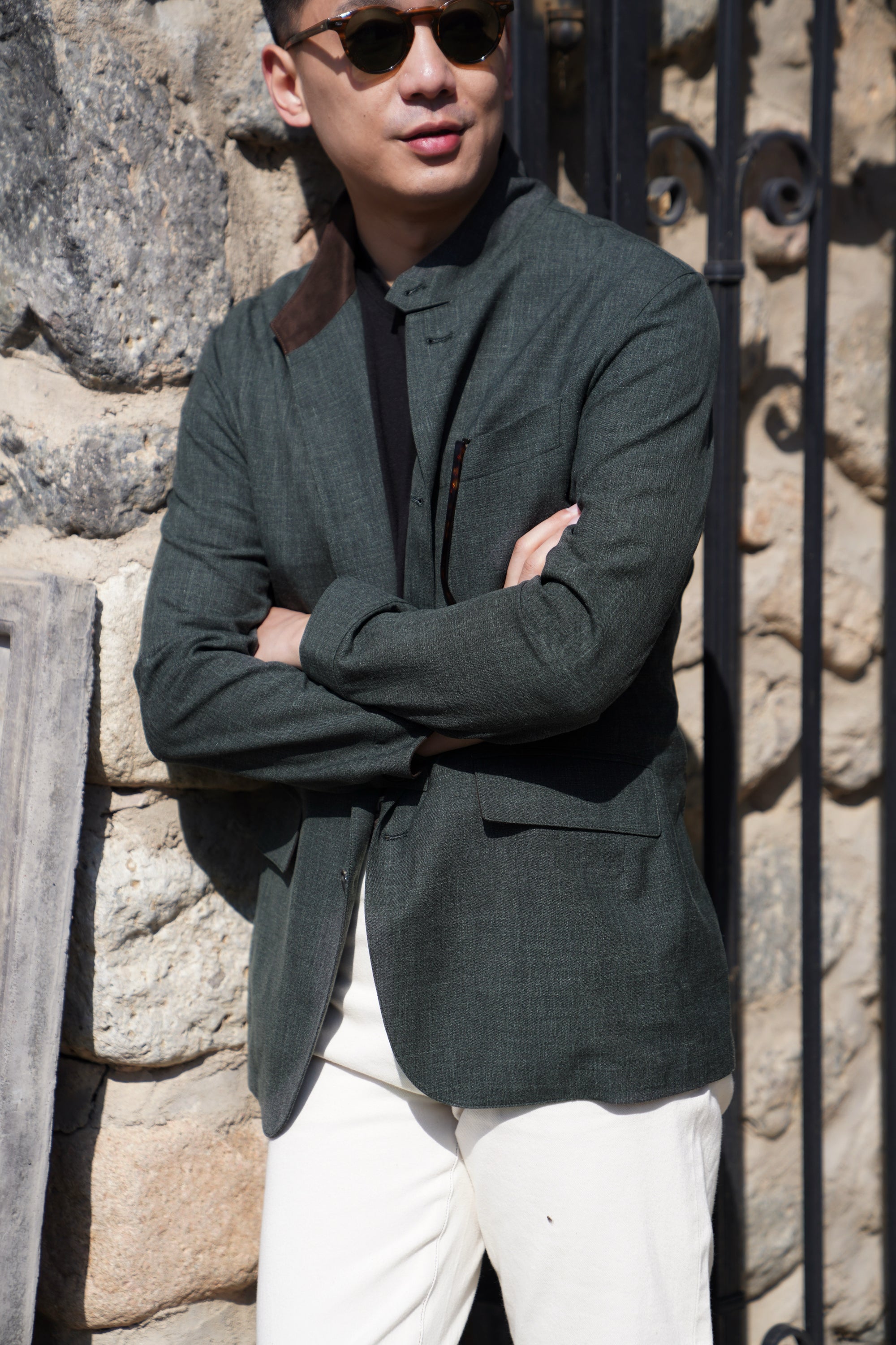 Turquoise Silk Linen Wool Earl Jacket #260