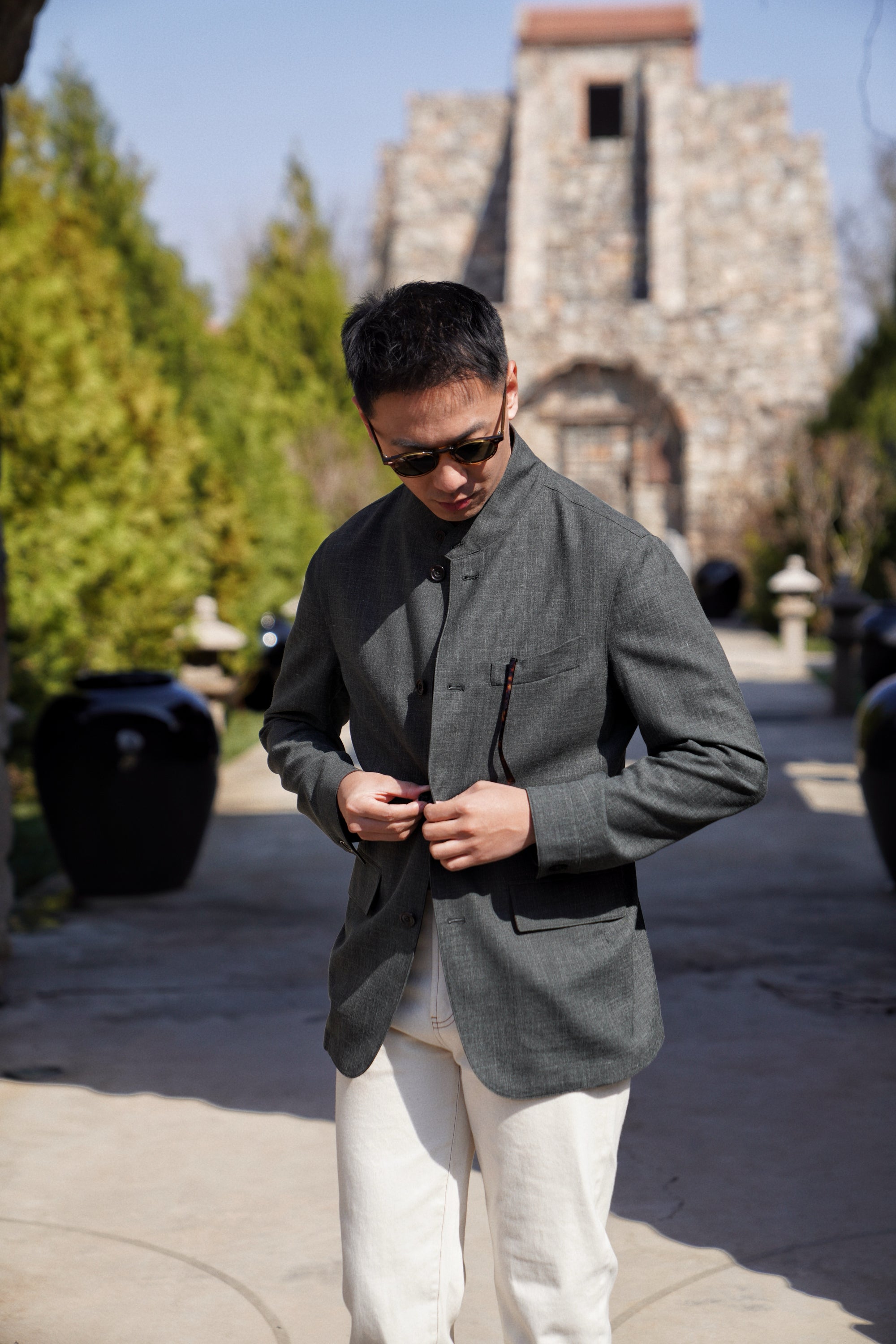 Turquoise Silk Linen Wool Earl Jacket #260