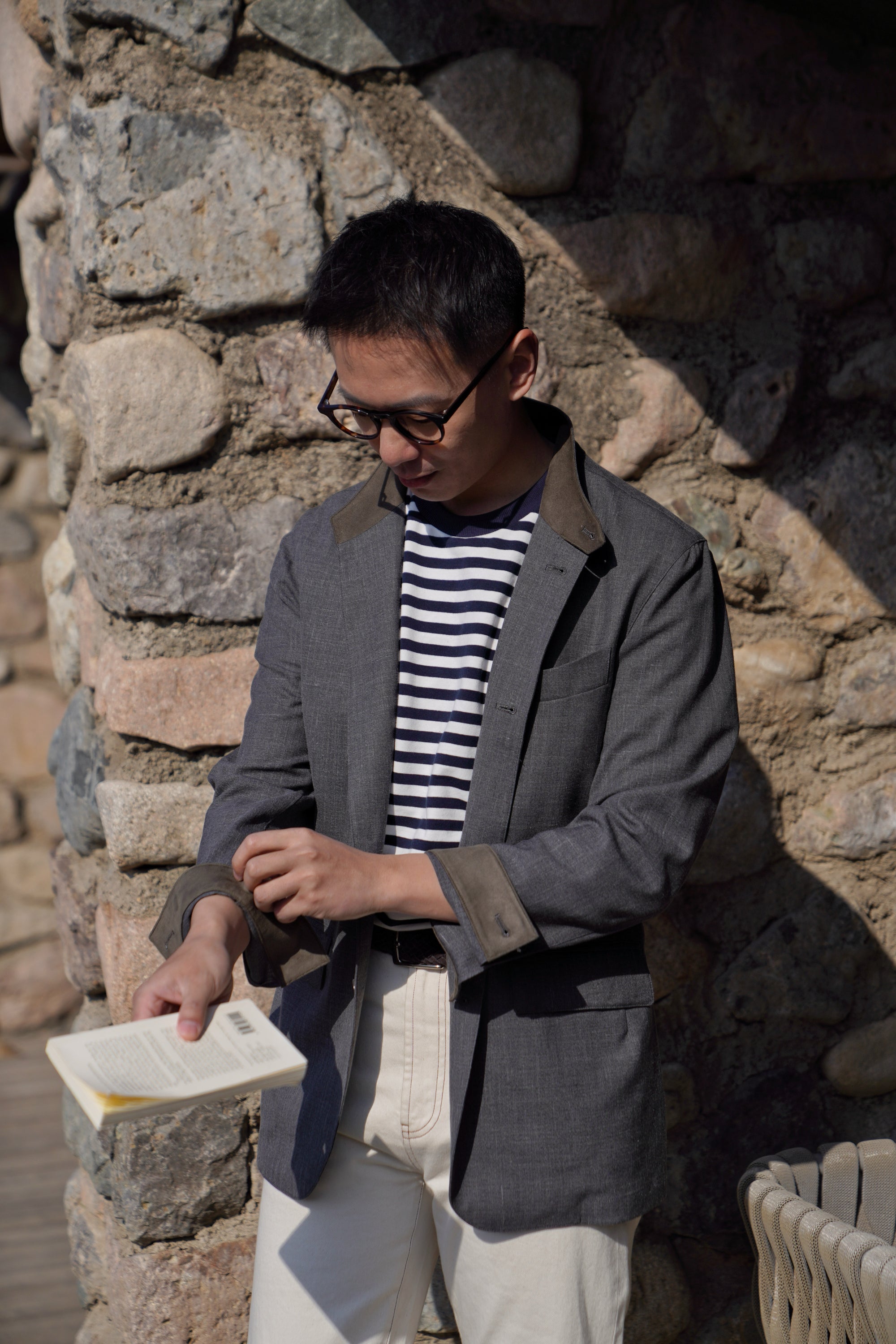Mid Grey Silk Linen Wool Earl Jacket #261