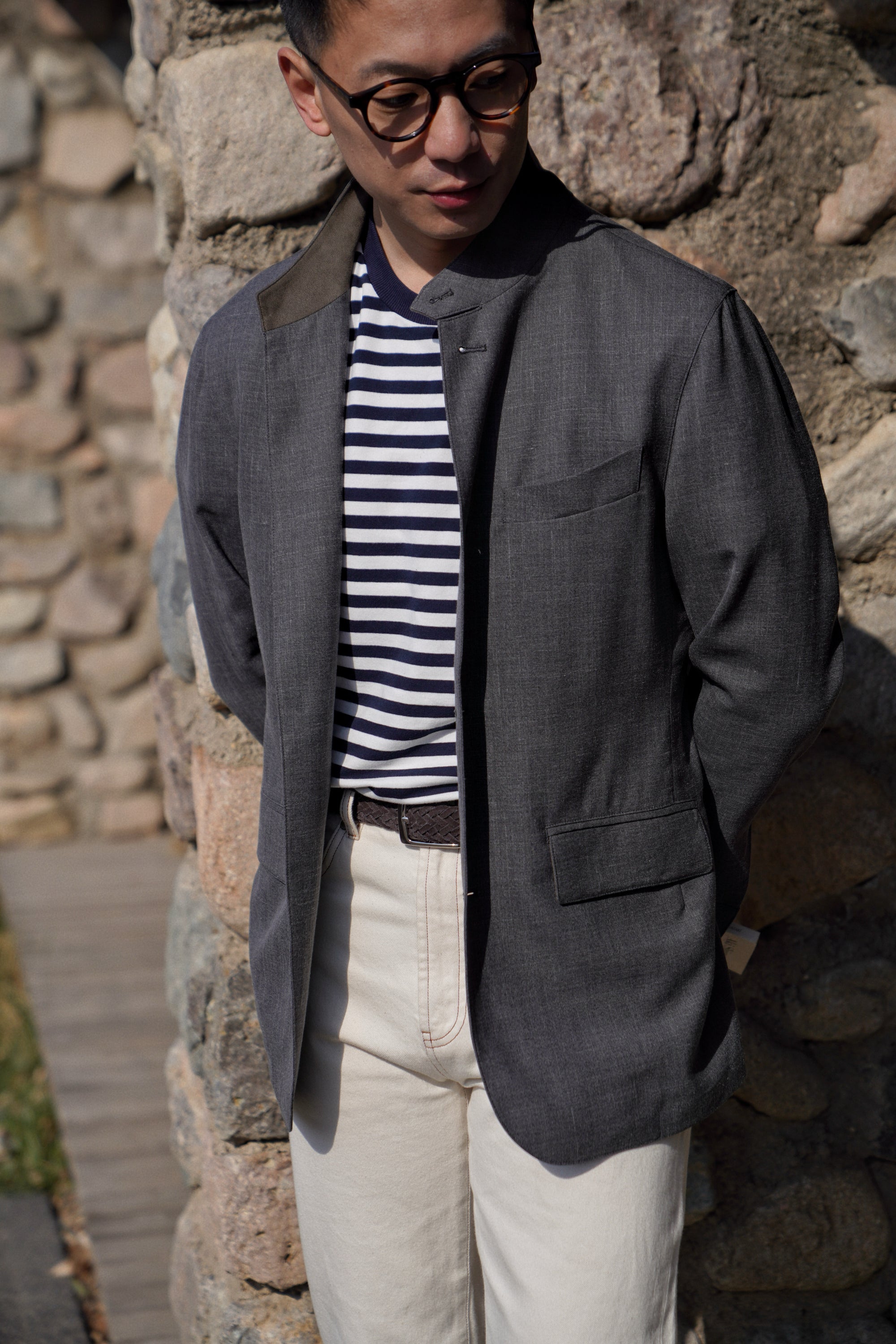 Mid Grey Silk Linen Wool Earl Jacket #261
