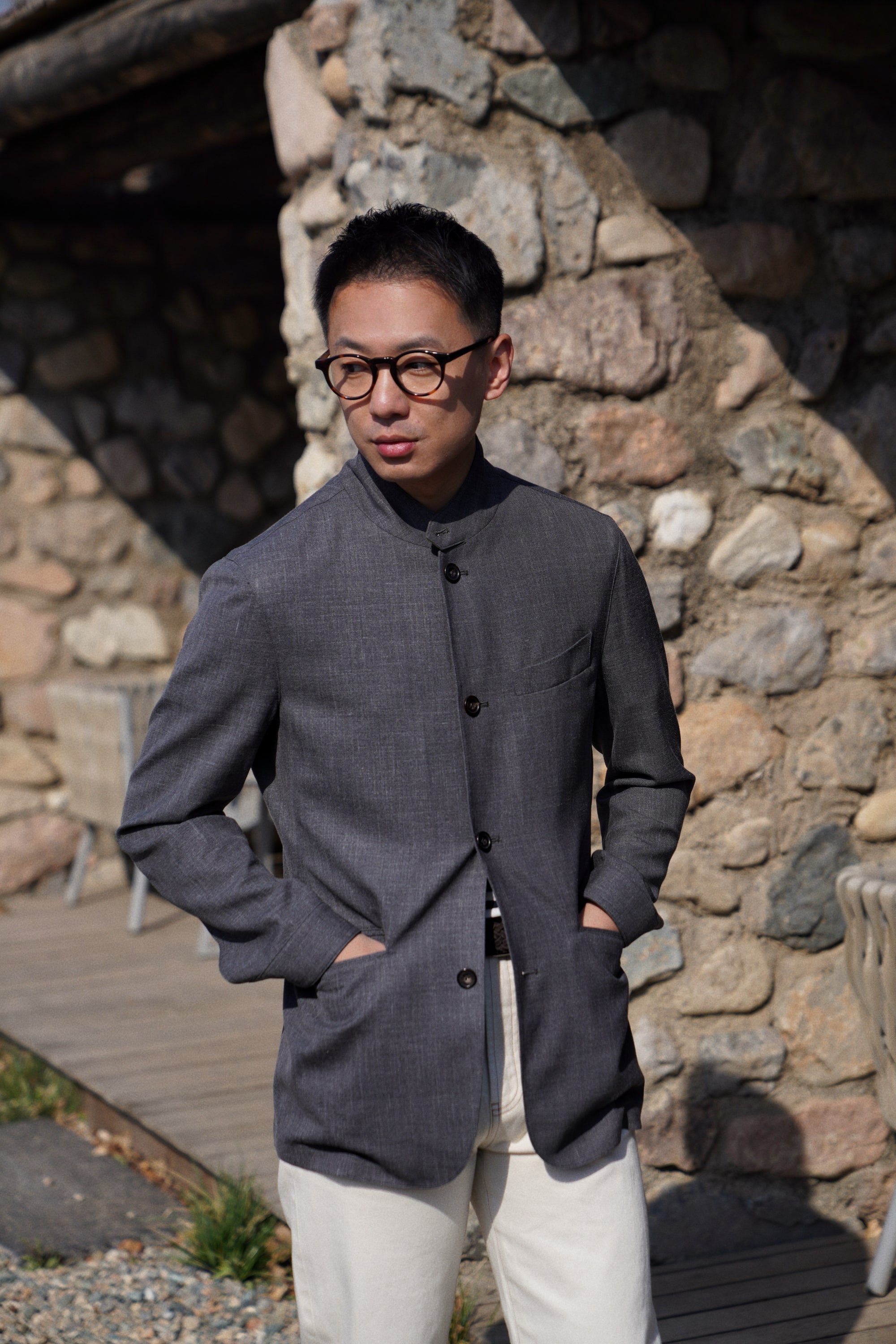 Mid Grey Silk Linen Wool Earl Jacket #261