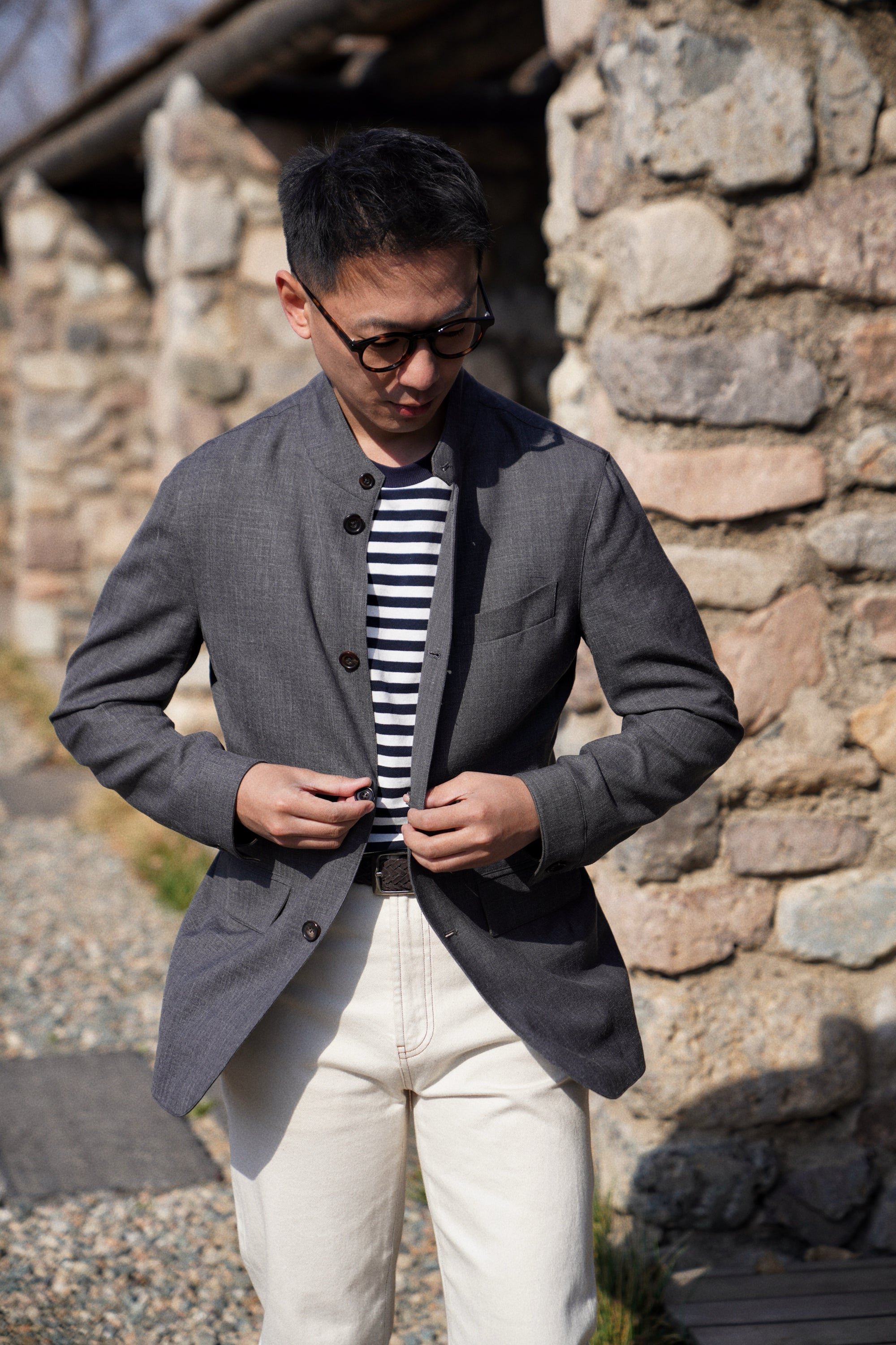 Mid Grey Silk Linen Wool Earl Jacket #261