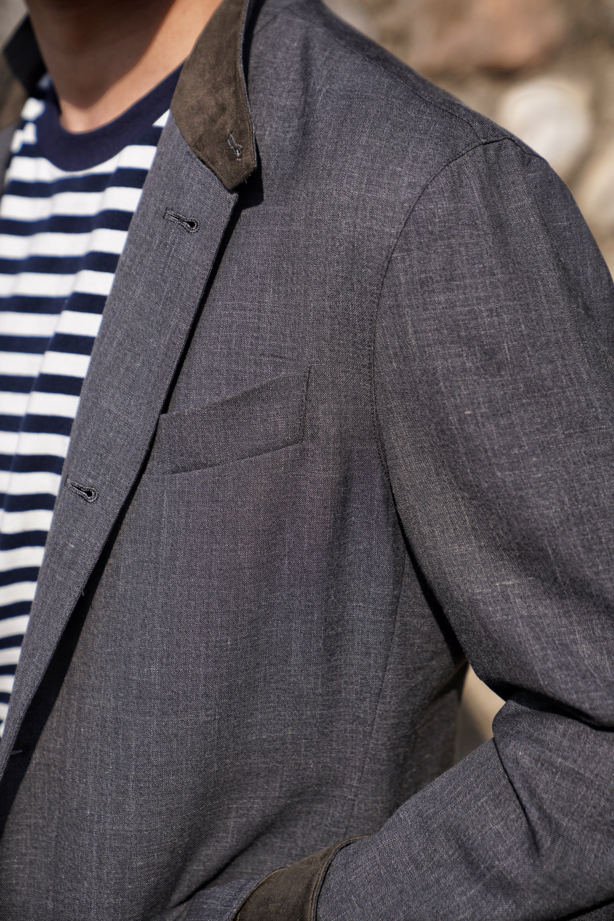 Mid Grey Silk Linen Wool Earl Jacket #261