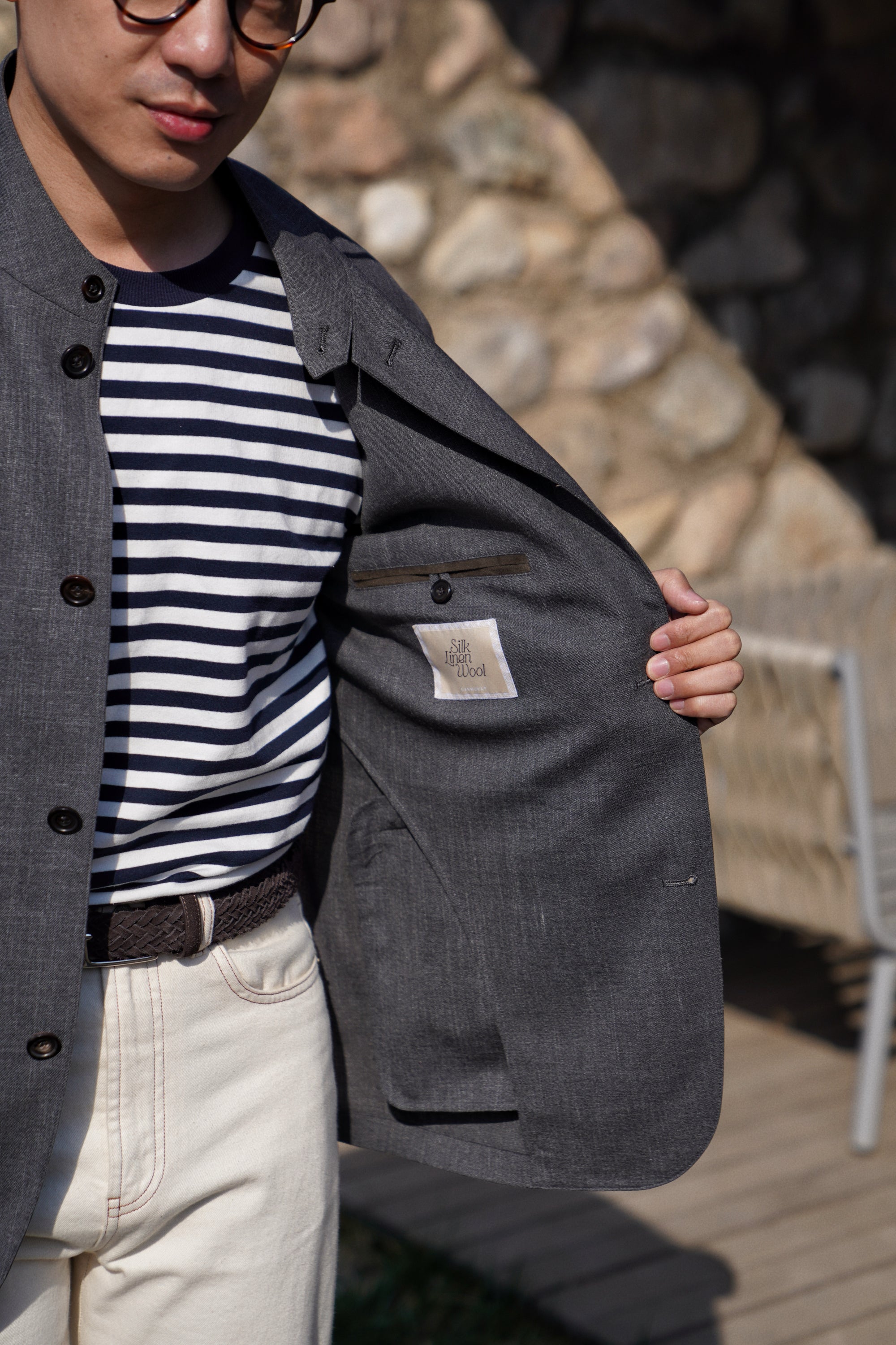 Mid Grey Silk Linen Wool Earl Jacket #261