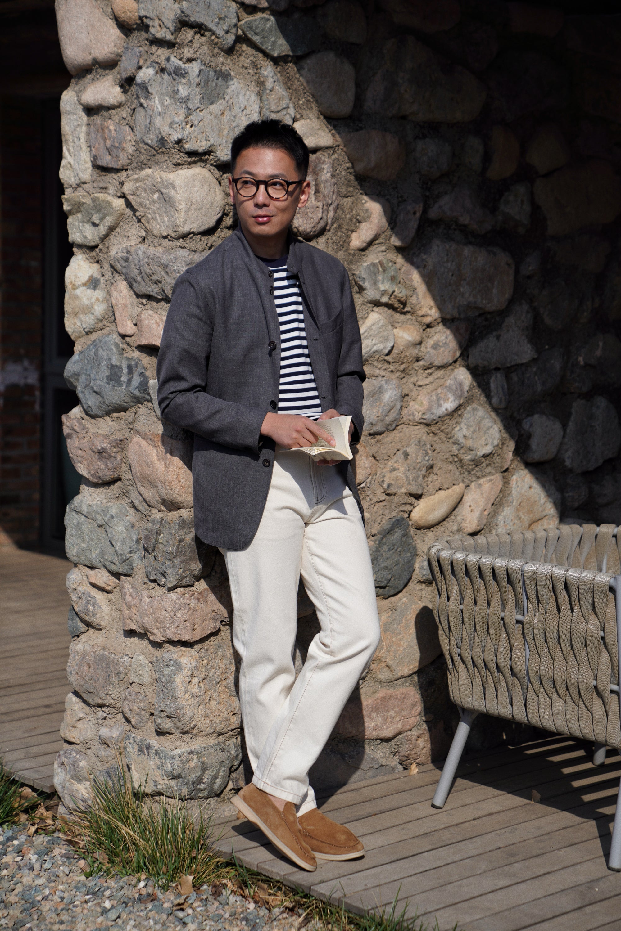 Mid Grey Silk Linen Wool Earl Jacket #261