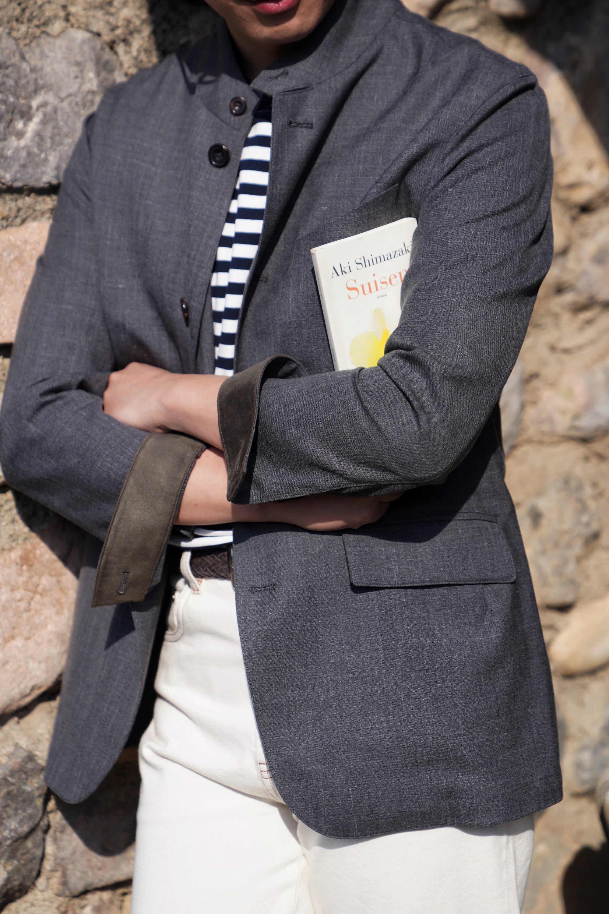 Mid Grey Silk Linen Wool Earl Jacket #261