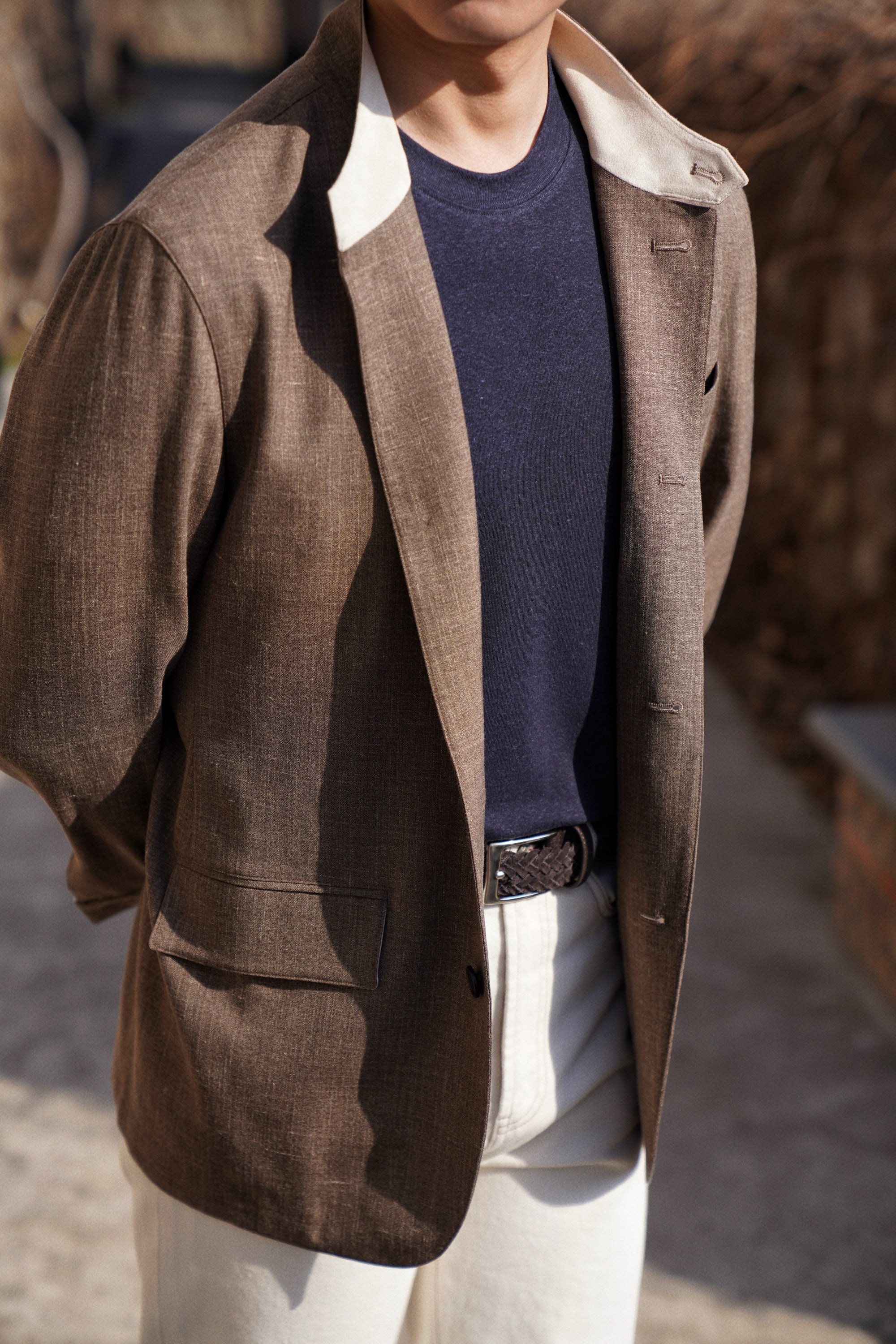 Brown Silk Linen Wool Earl Jacket #259