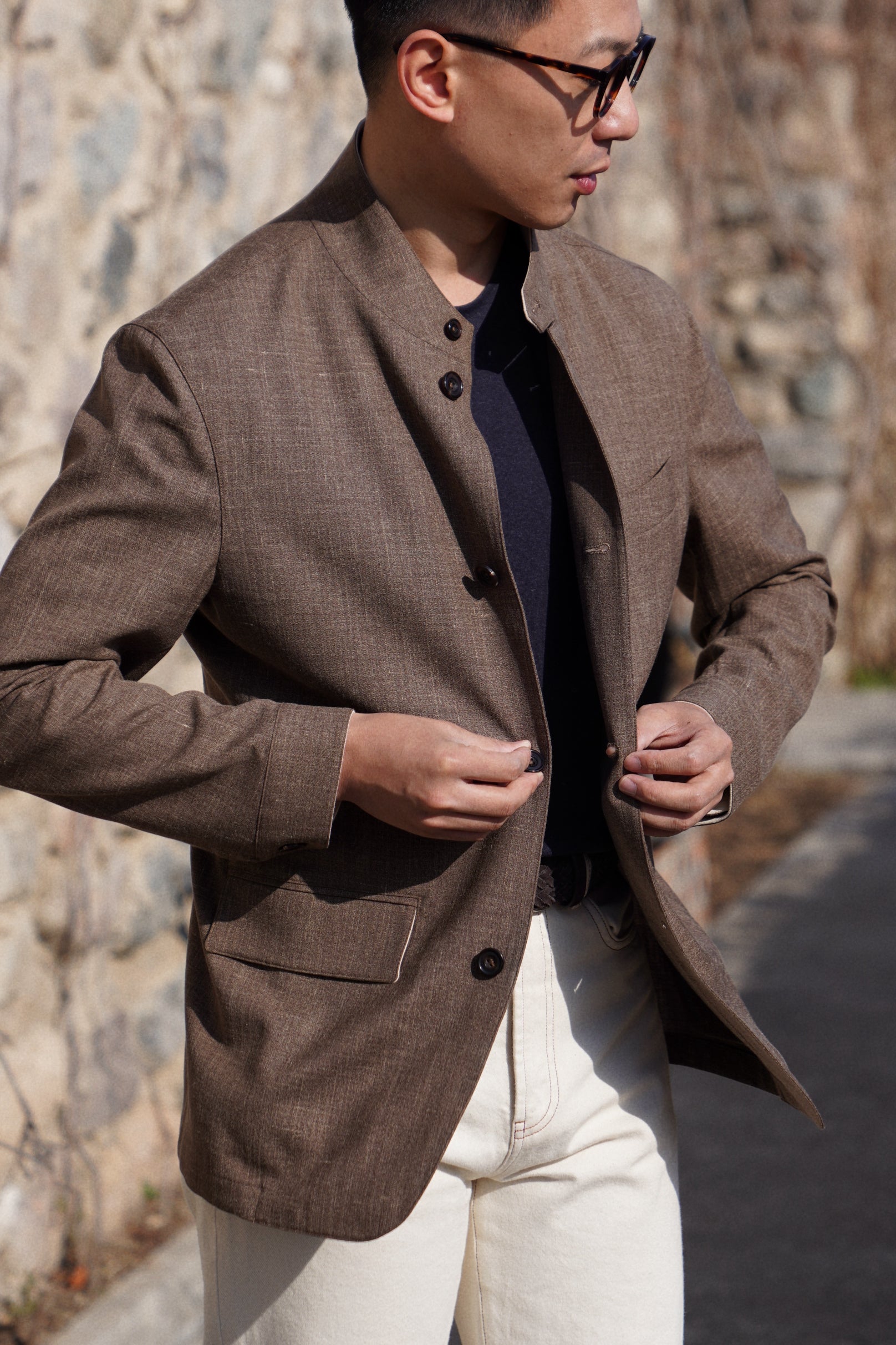Brown Silk Linen Wool Earl Jacket #259