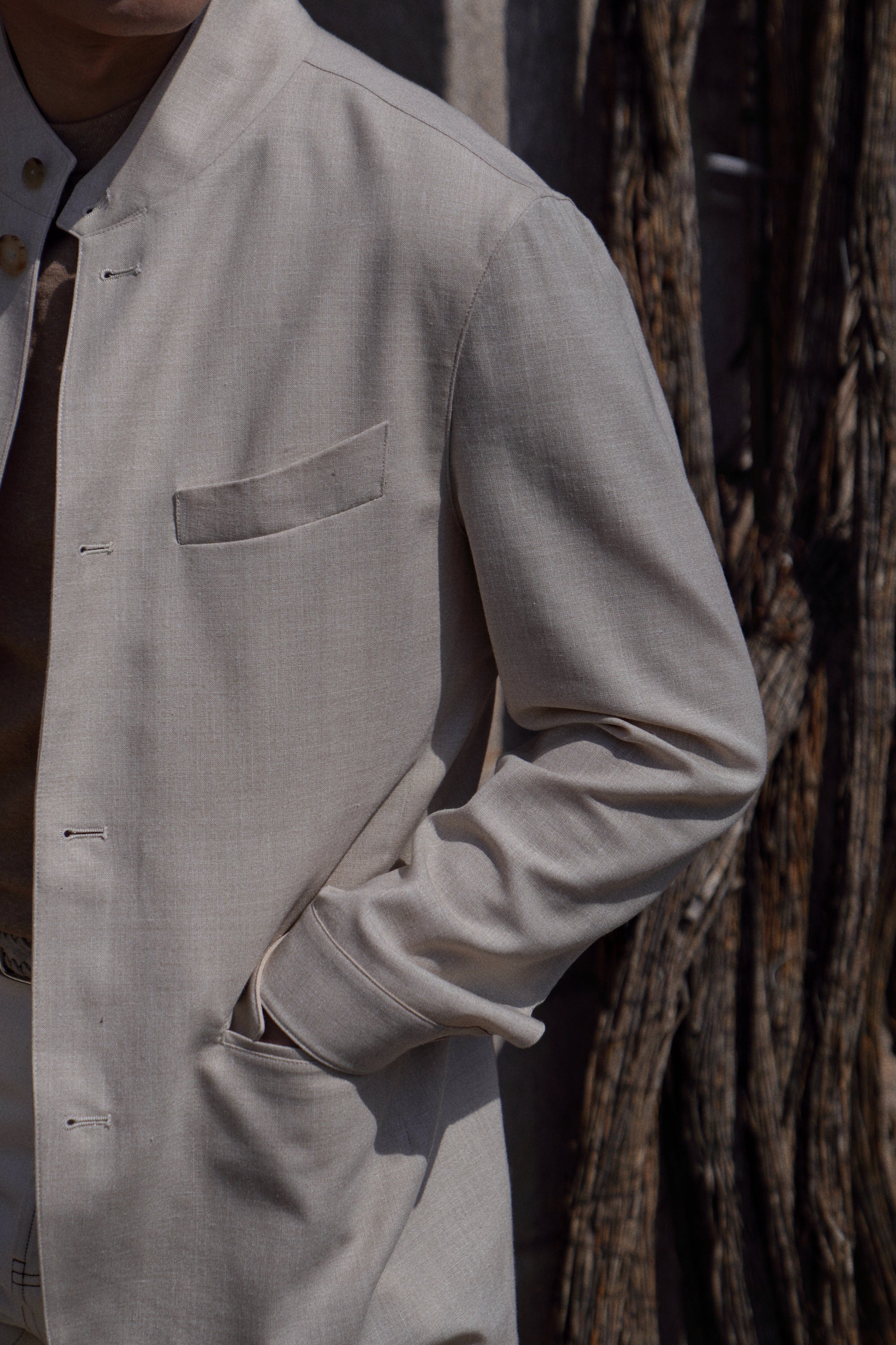 Beige Silk Linen Wool Earl Jacket #265