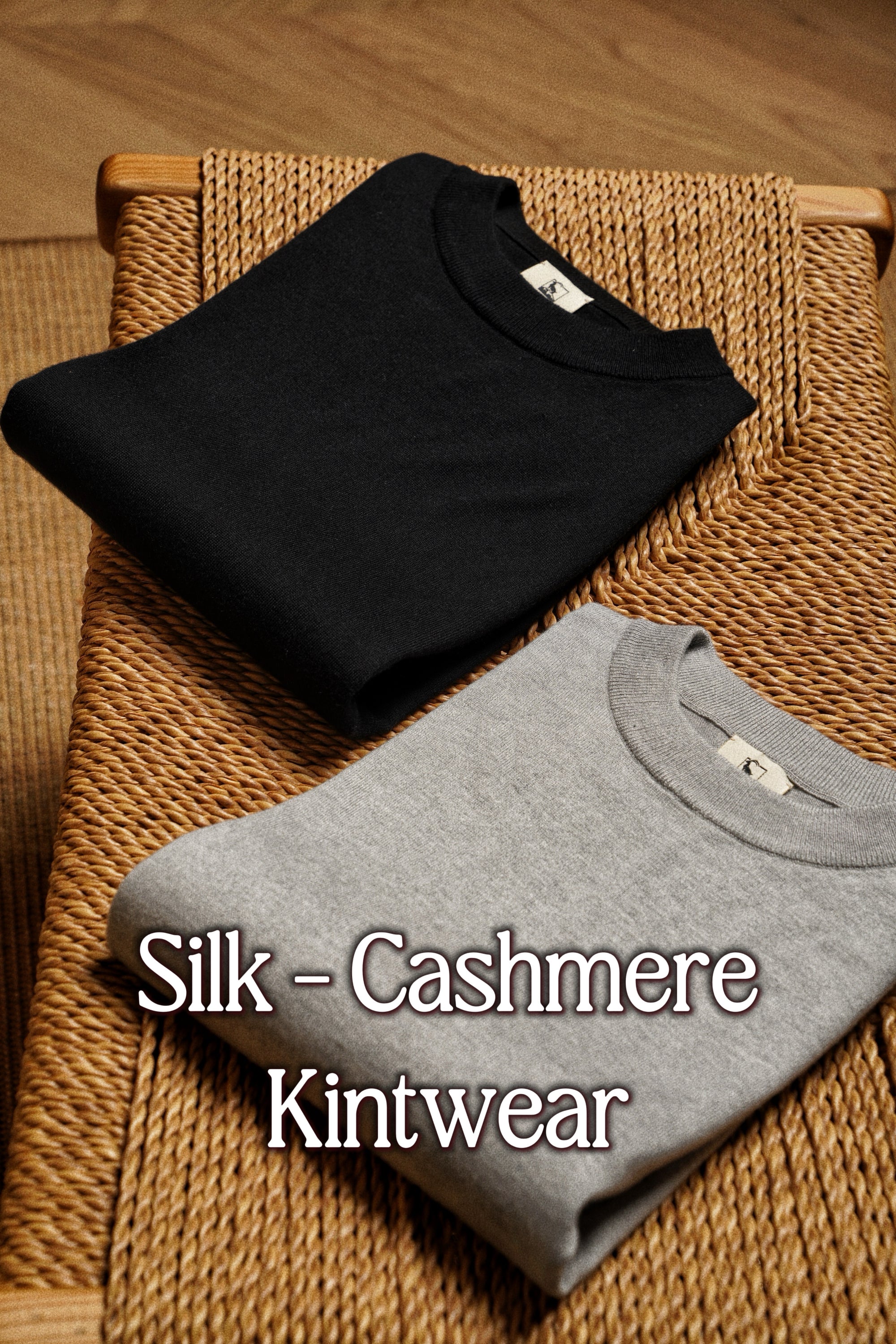 Black / Grey Silk Cashmere Blending Knitted Crew Neck