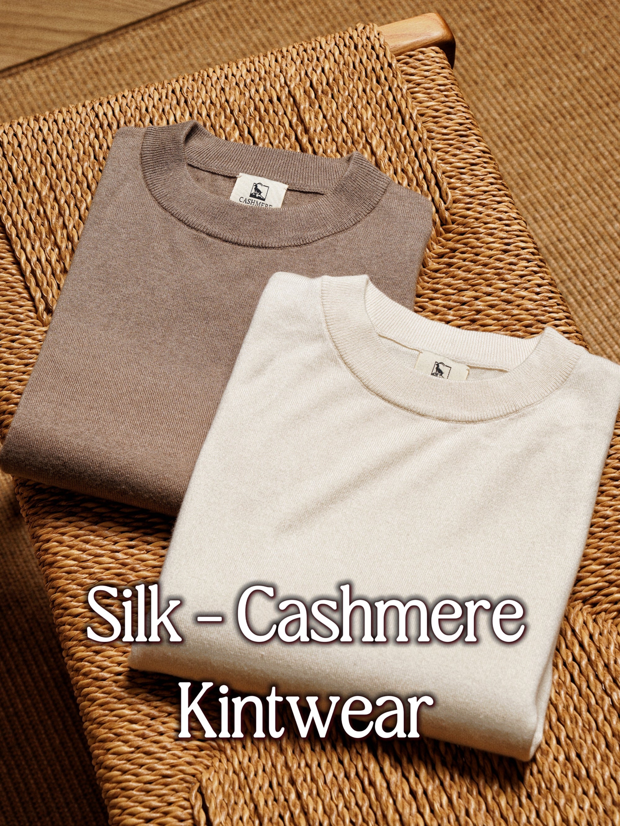 Beige / Brown Silk Cashmere Blending Knitted Crew Neck