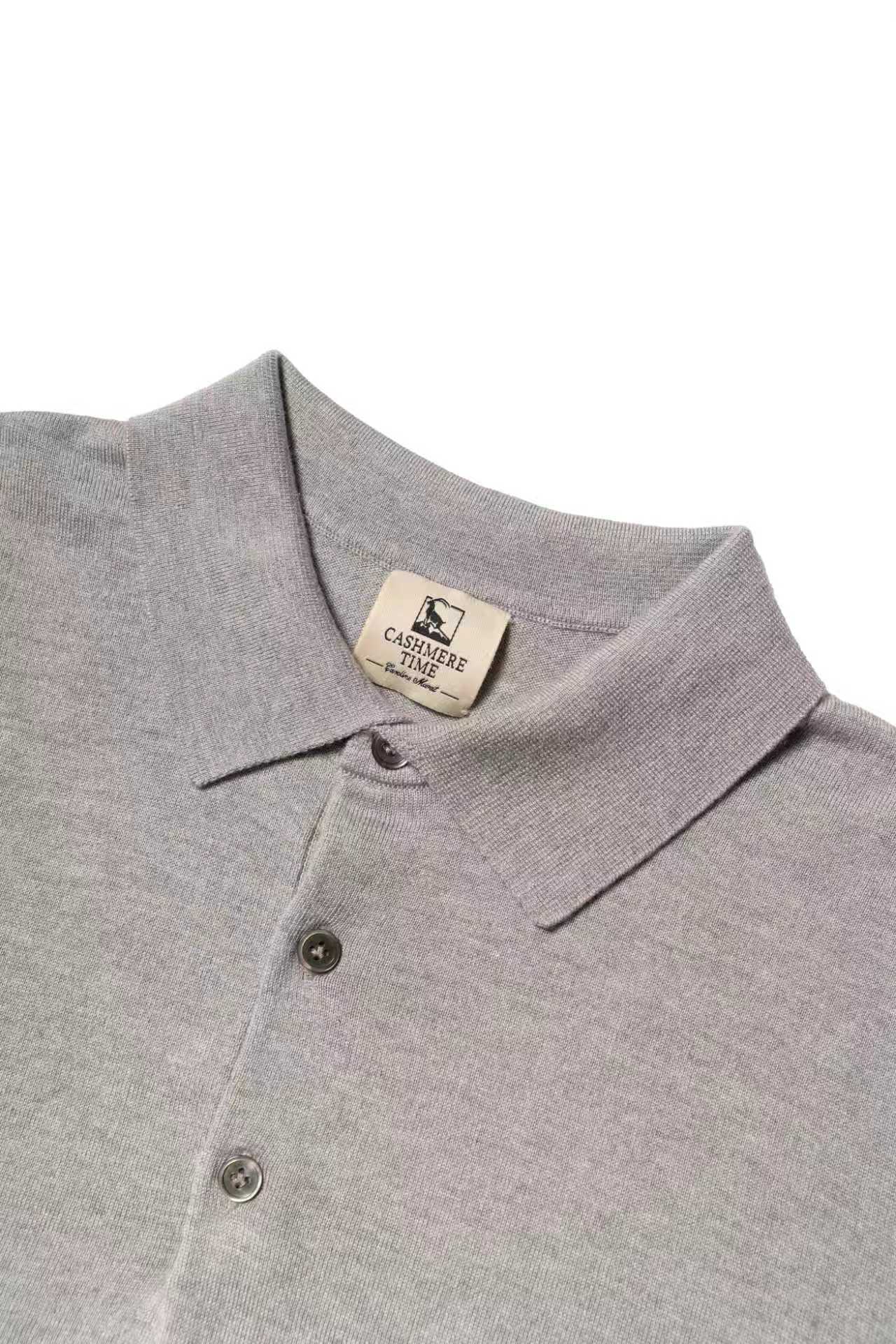 Grey / Rust Silk Cashmere Knitted Polo