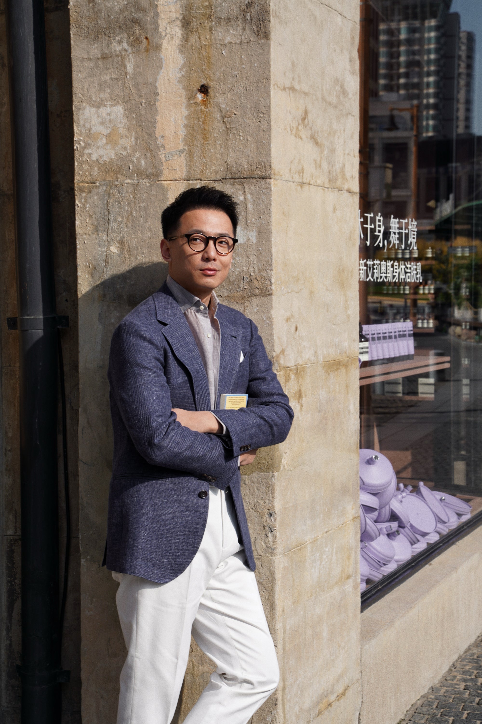 MTO Lake Navy Herringbone Wool Silk Jacket #756