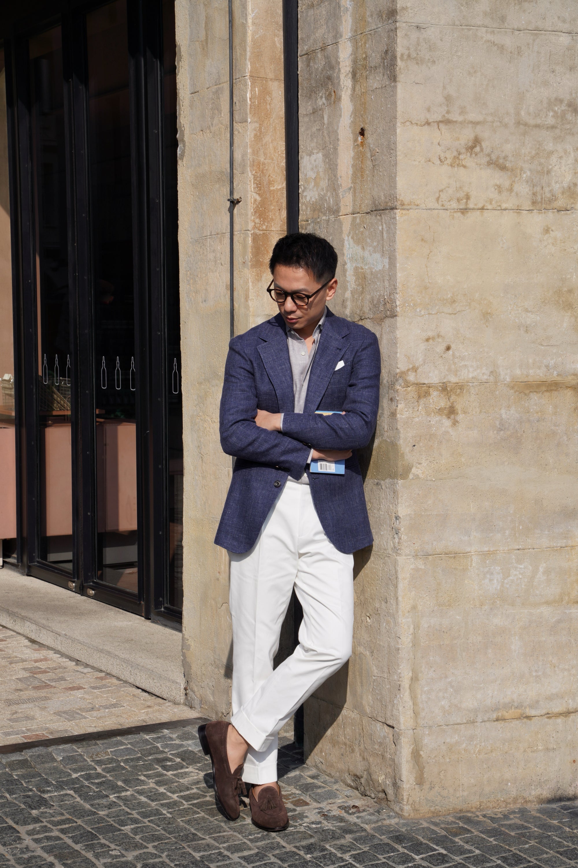 MTO Lake Navy Herringbone Wool Silk Jacket #756