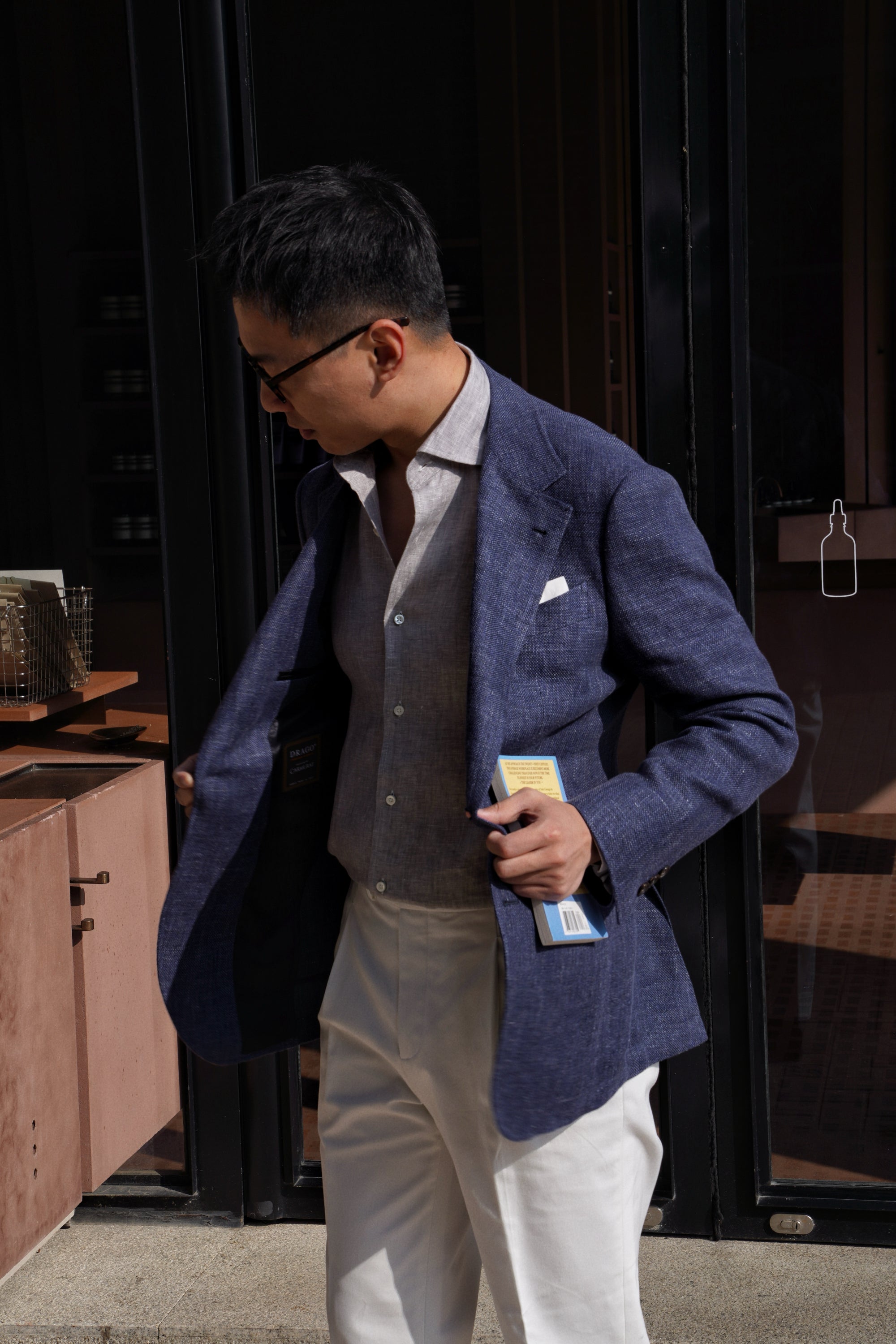 MTO Lake Navy Herringbone Wool Silk Jacket #756