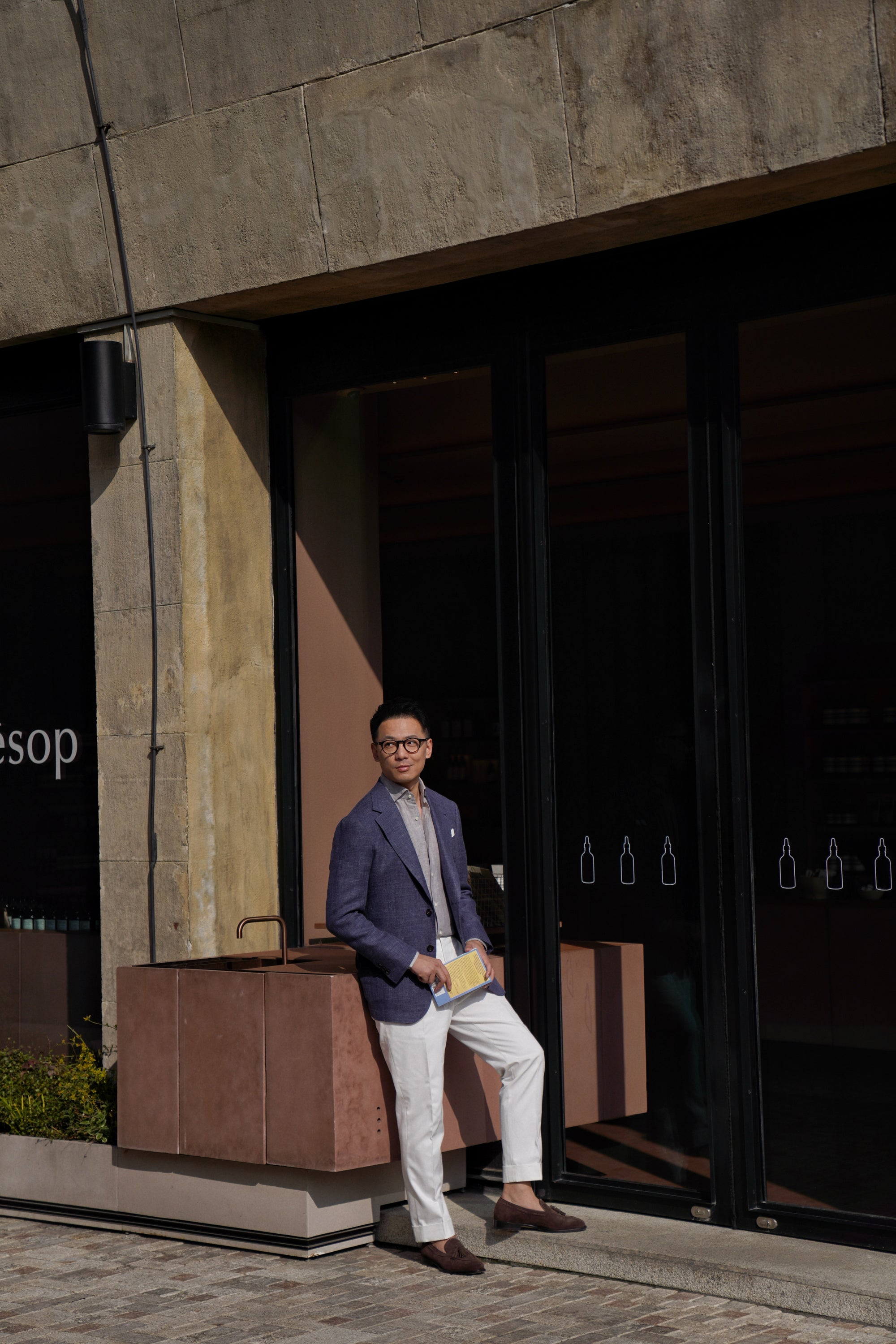 MTO Lake Navy Herringbone Wool Silk Jacket #756