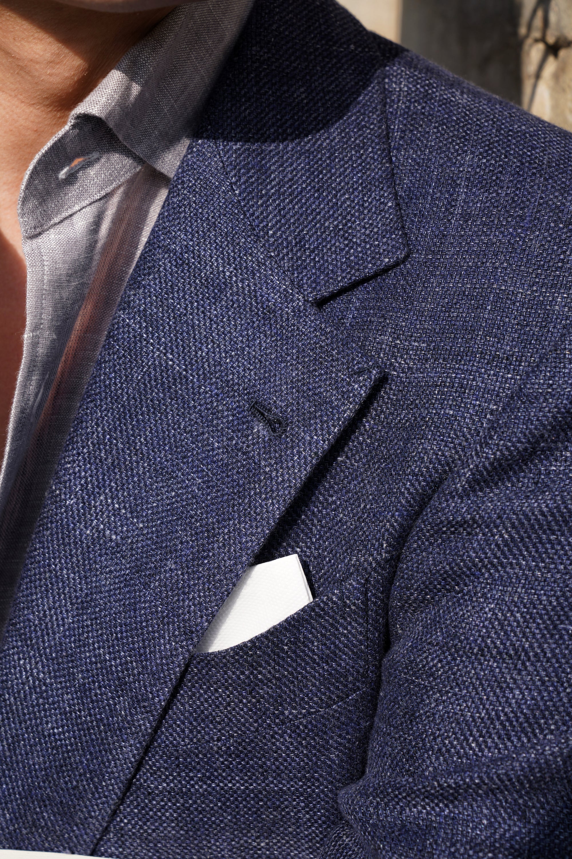 MTO Lake Navy Herringbone Wool Silk Jacket #756