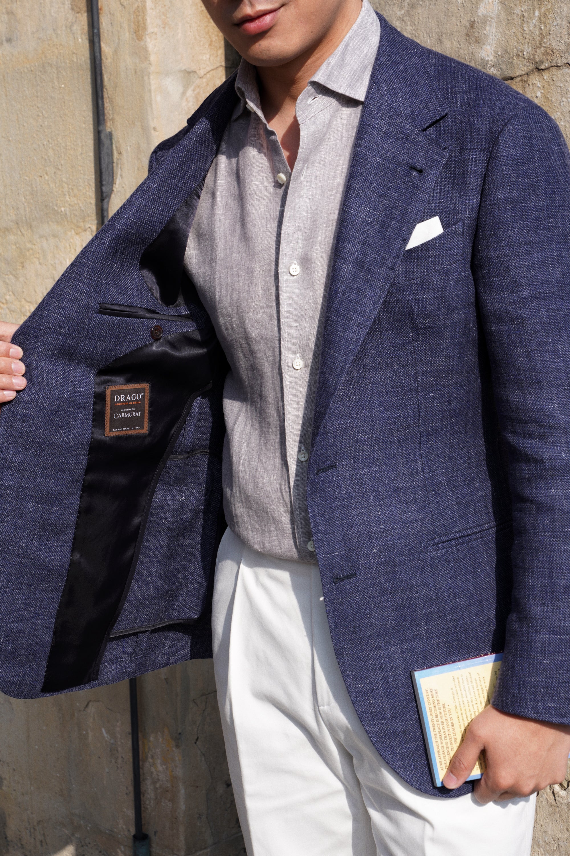MTO Lake Navy Herringbone Wool Silk Jacket #756
