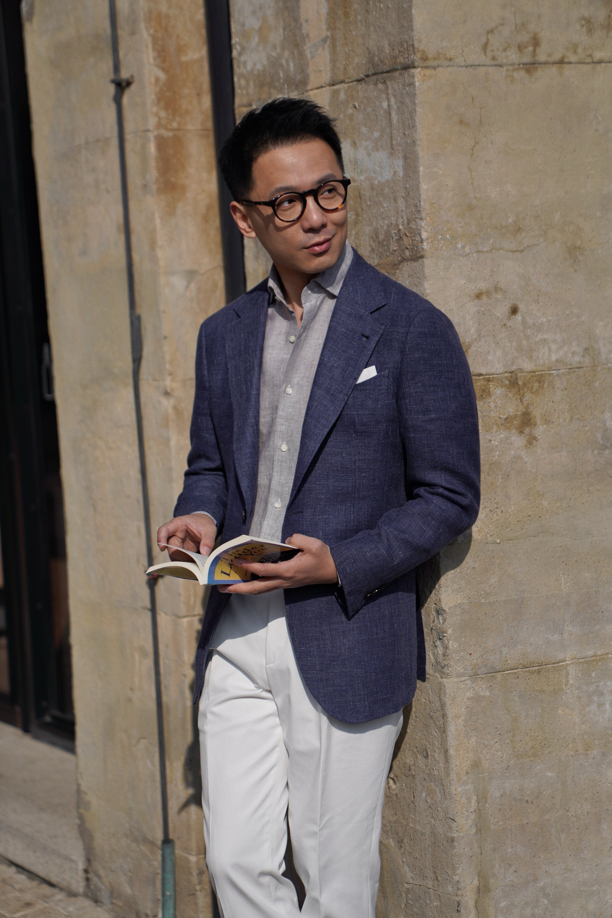 MTO Lake Navy Herringbone Wool Silk Jacket #756