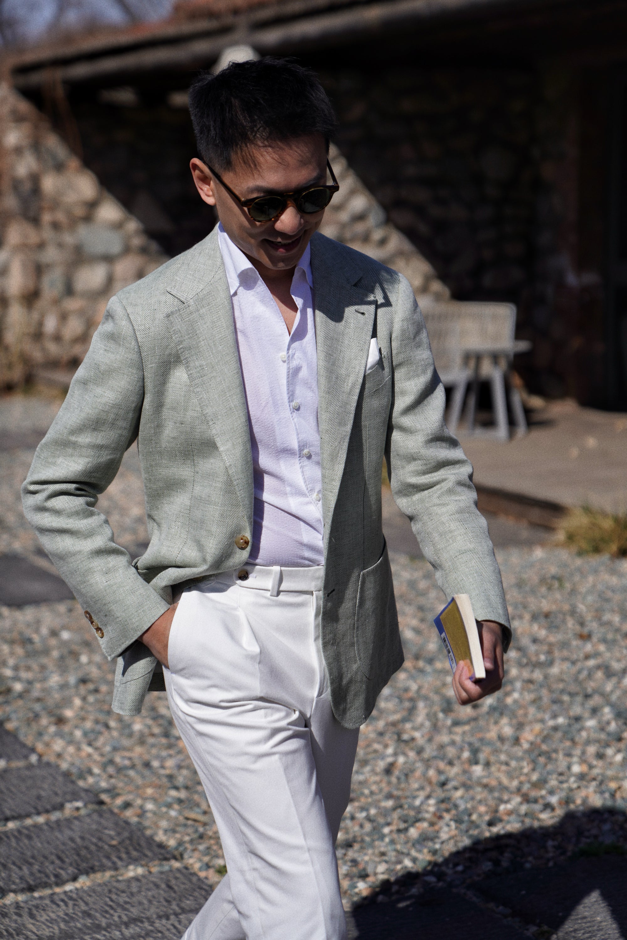 MTO Ice Green Herringbone Wool Silk Jacket #755