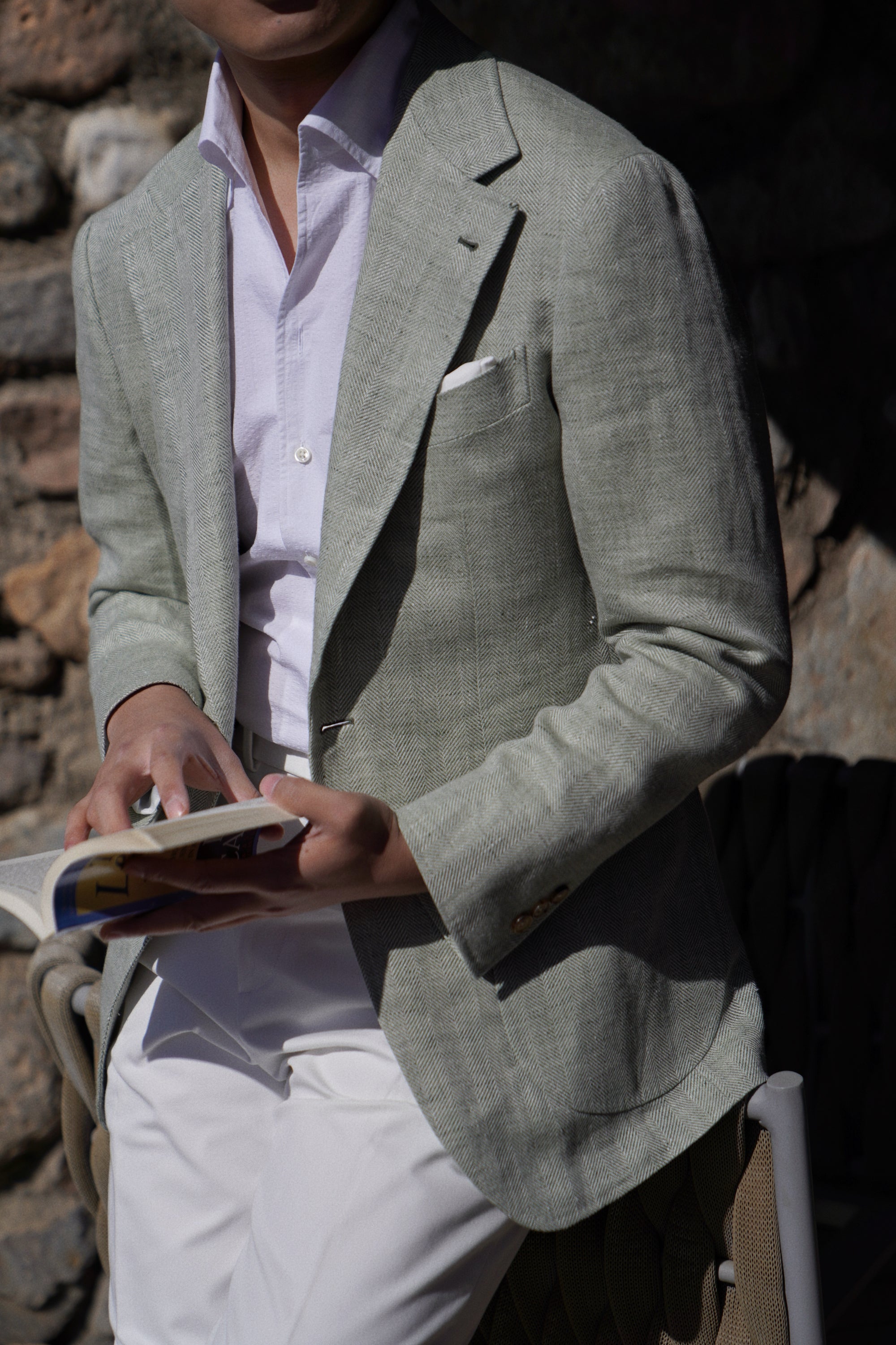 MTO Ice Green Herringbone Wool Silk Jacket #755