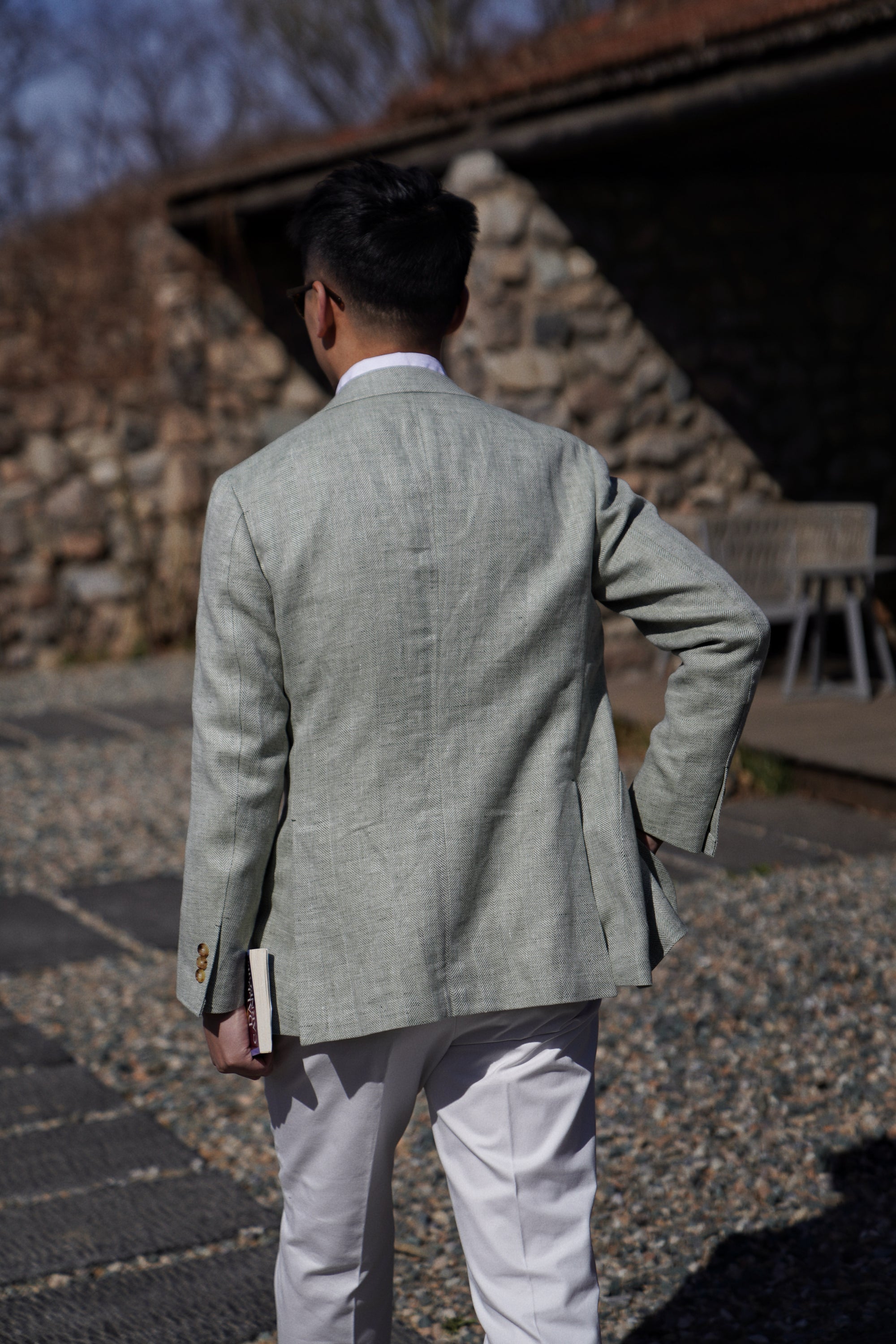 MTO Ice Green Herringbone Wool Silk Jacket #755