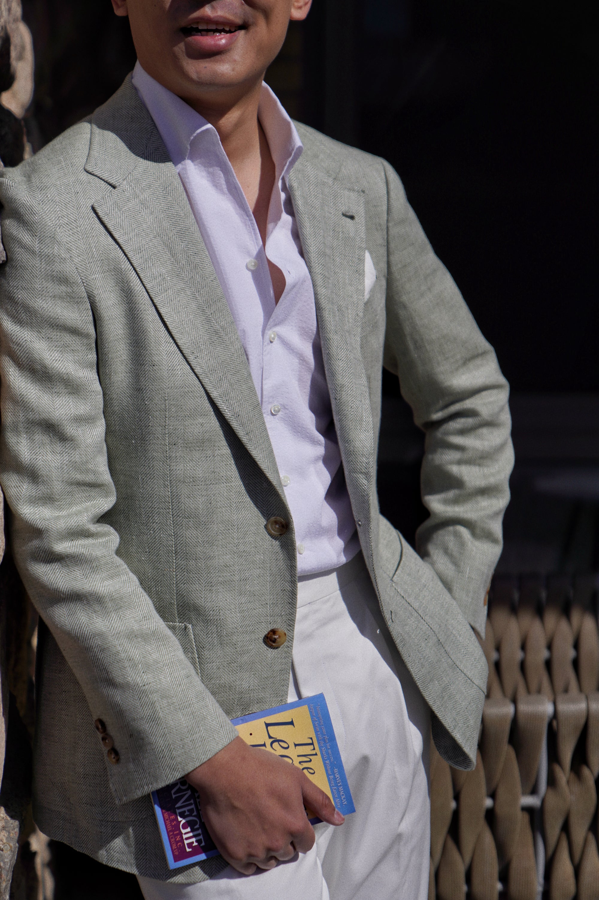 MTO Ice Green Herringbone Wool Silk Jacket #755