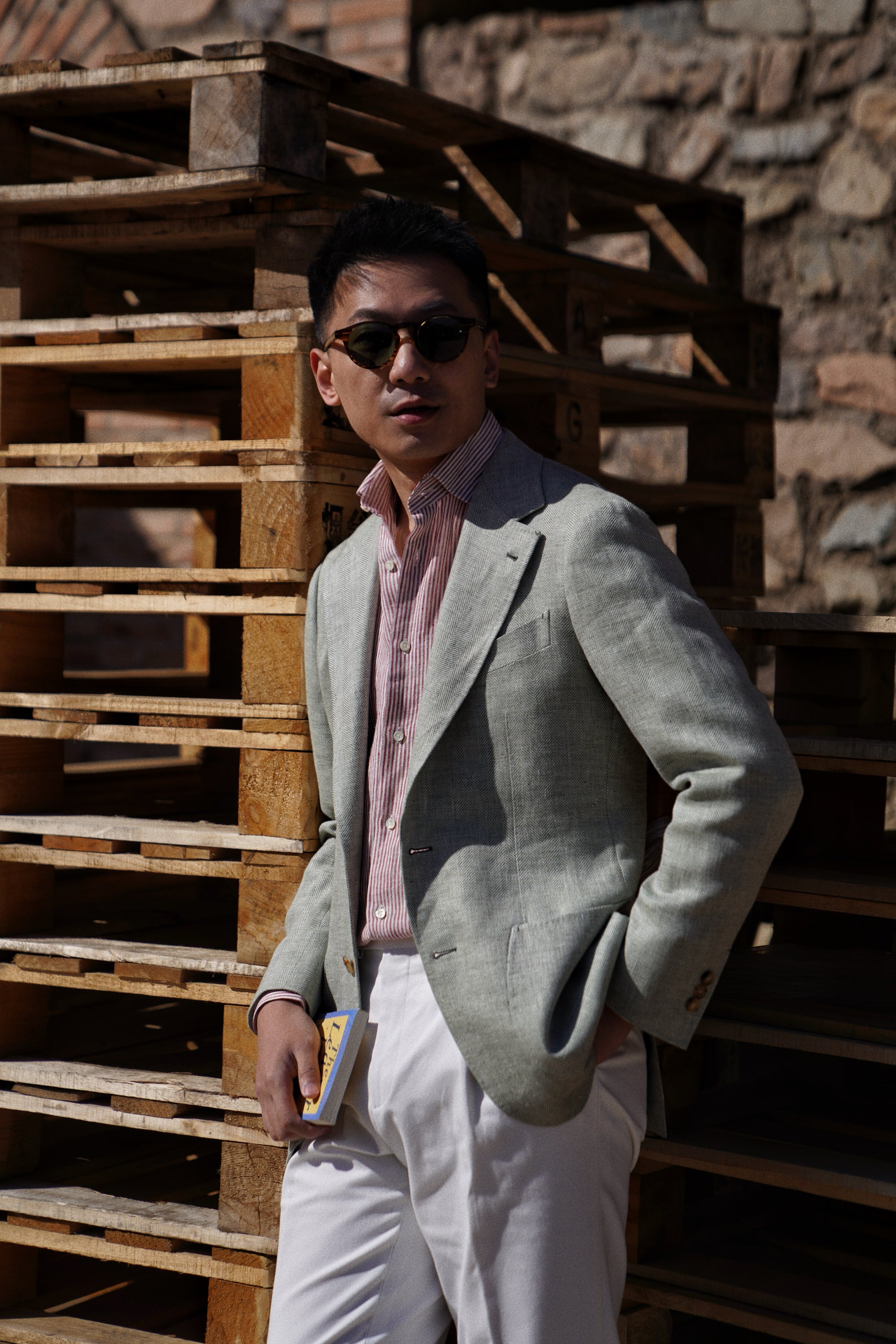 MTO Ice Green Herringbone Wool Silk Jacket #755