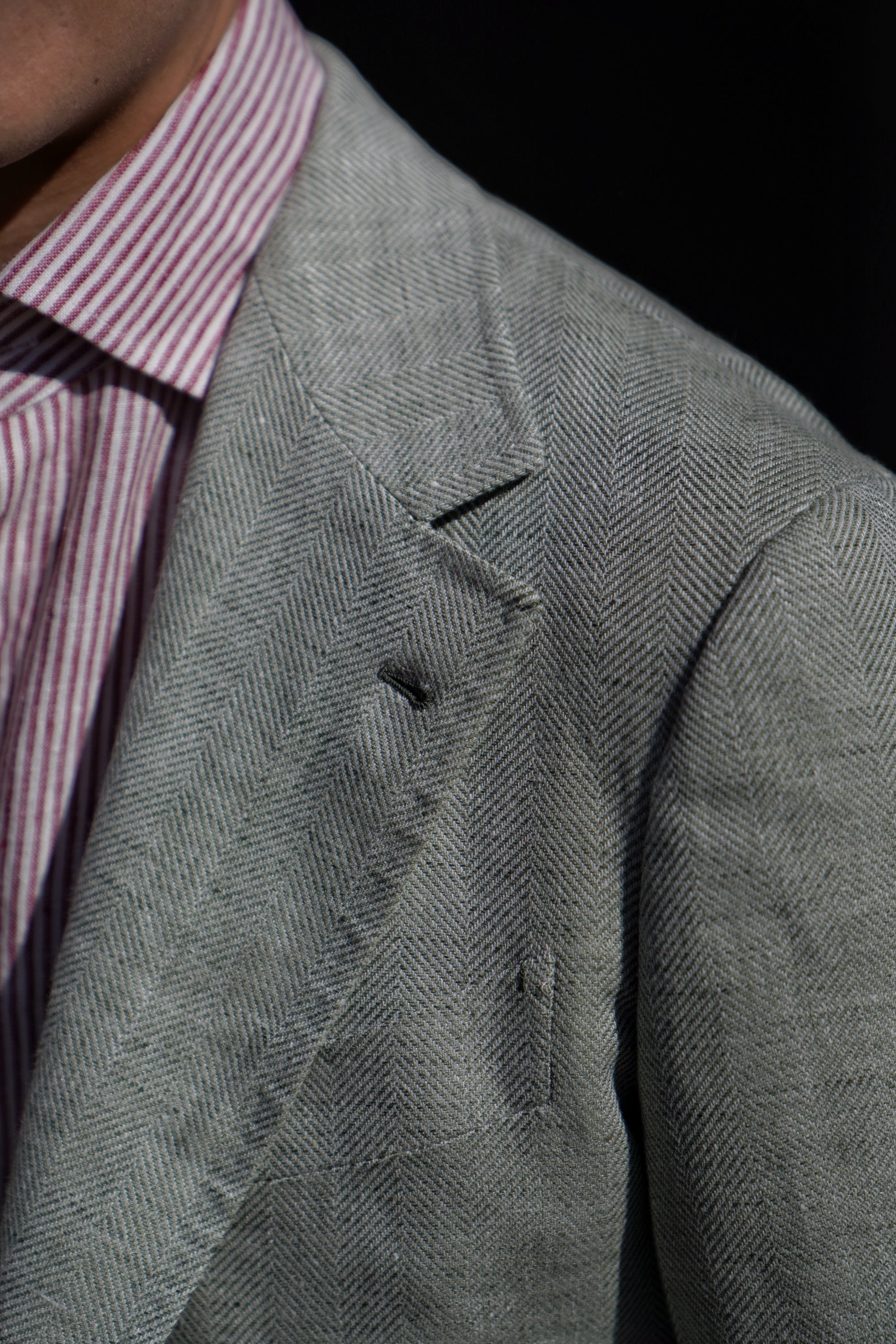 MTO Ice Green Herringbone Wool Silk Jacket #755