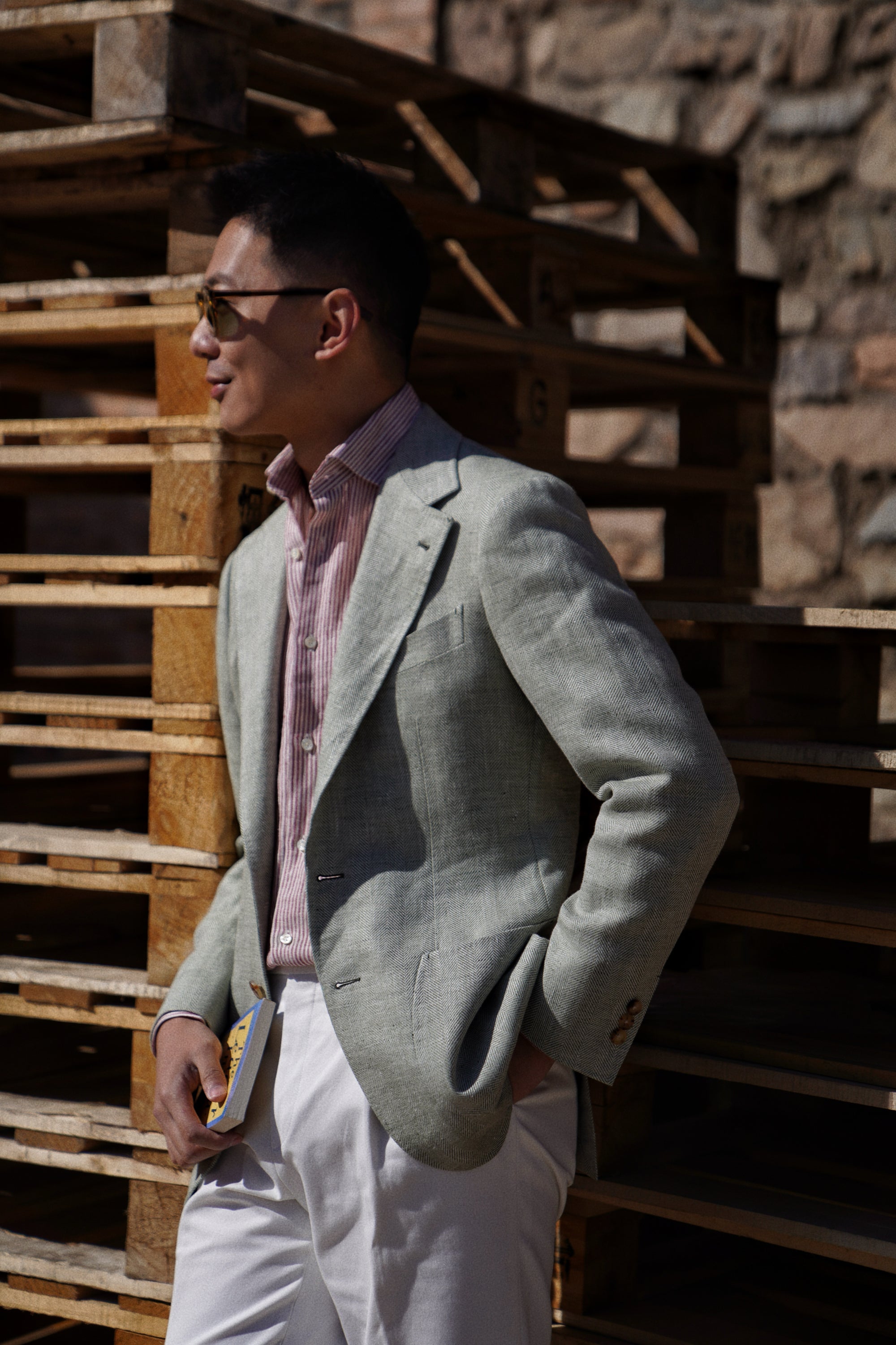 MTO Ice Green Herringbone Wool Silk Jacket #755