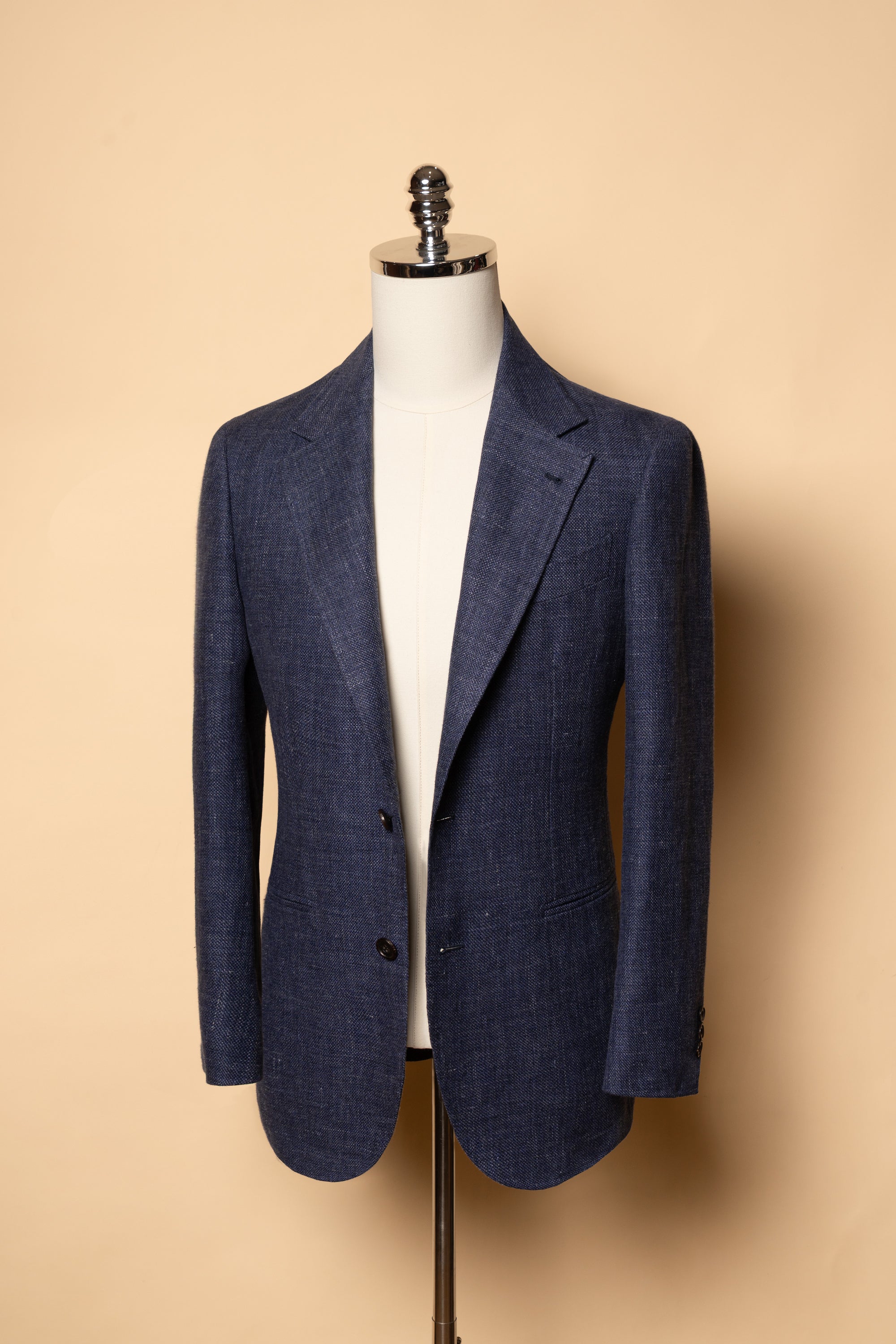 MTO Lake Navy Herringbone Wool Silk Jacket #756