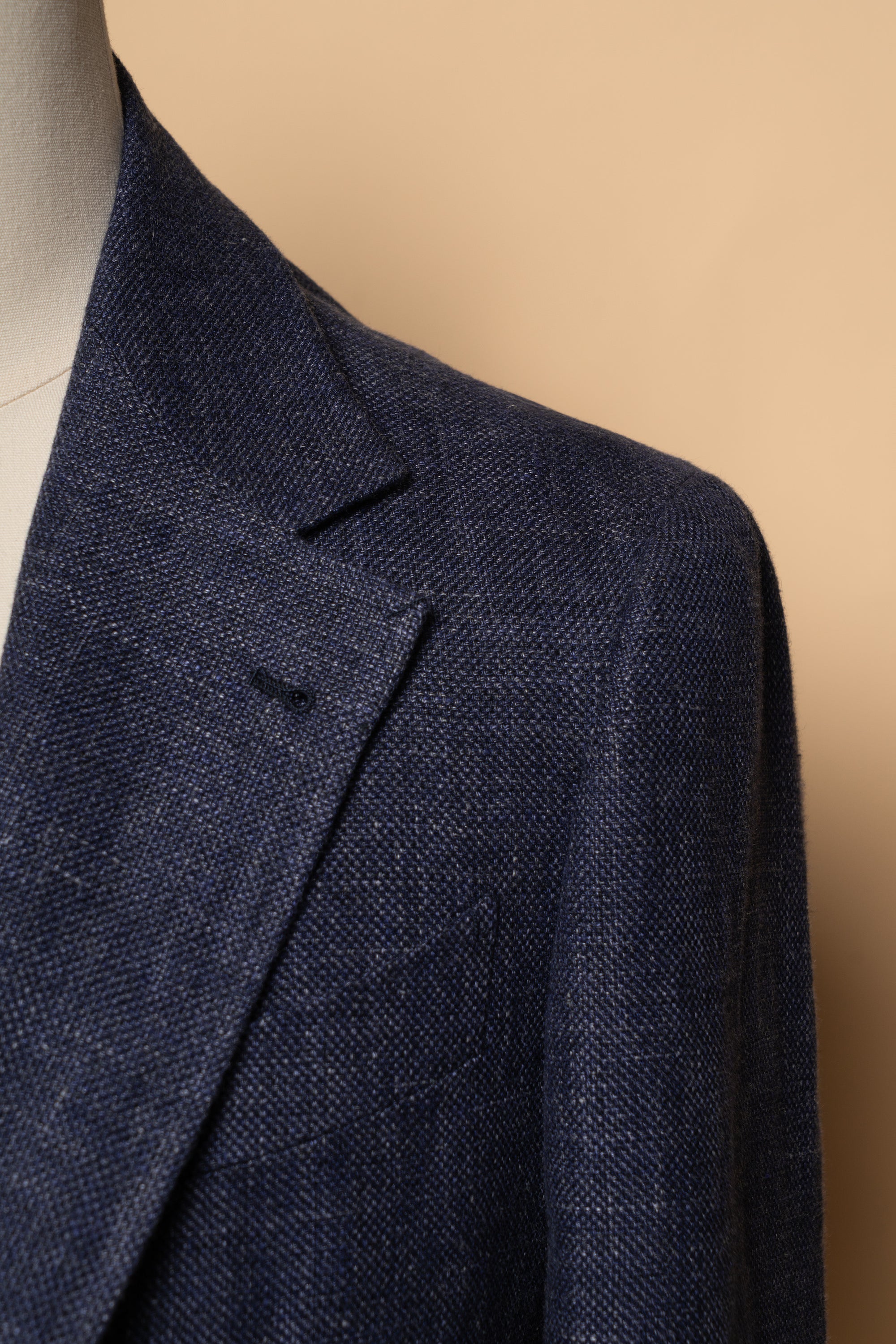 MTO Lake Navy Herringbone Wool Silk Jacket #756