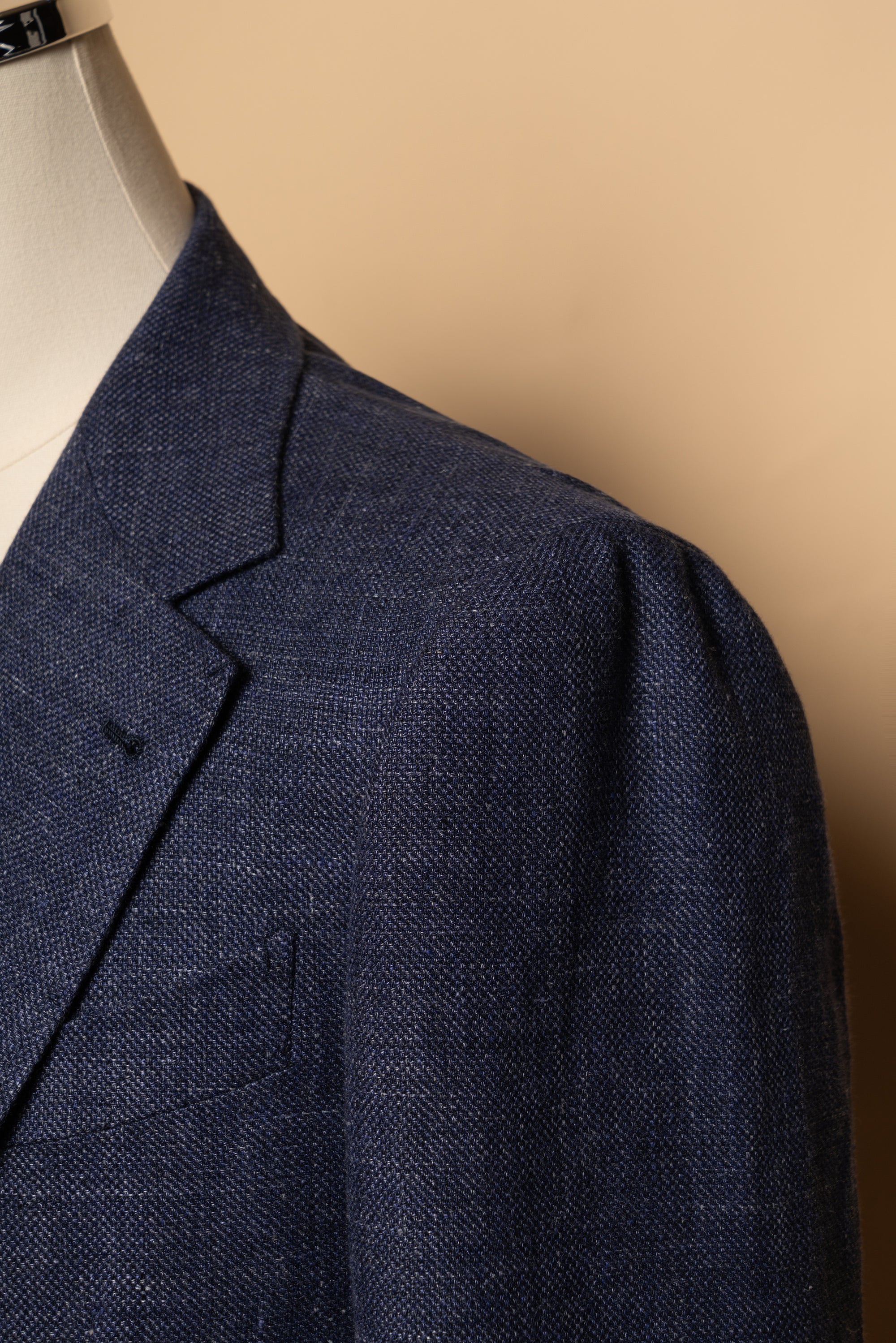 MTO Lake Navy Herringbone Wool Silk Jacket #756