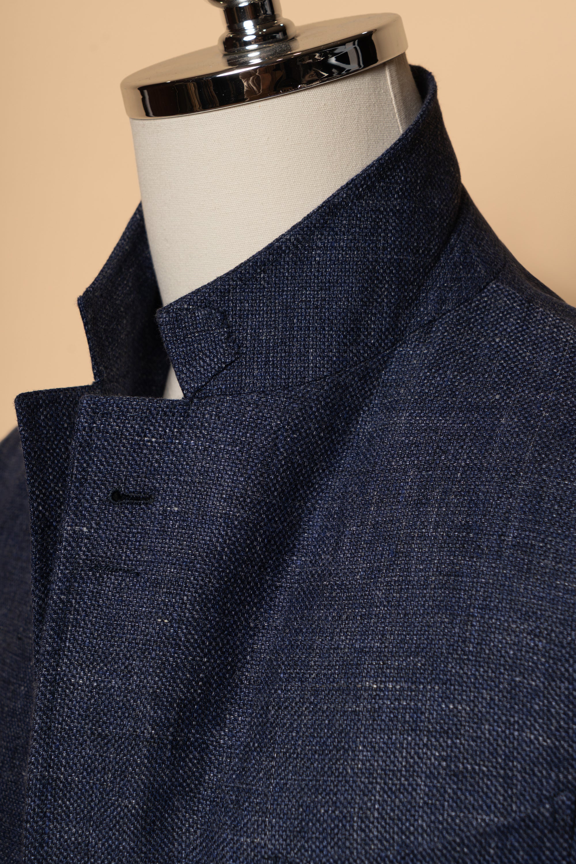 MTO Lake Navy Herringbone Wool Silk Jacket #756