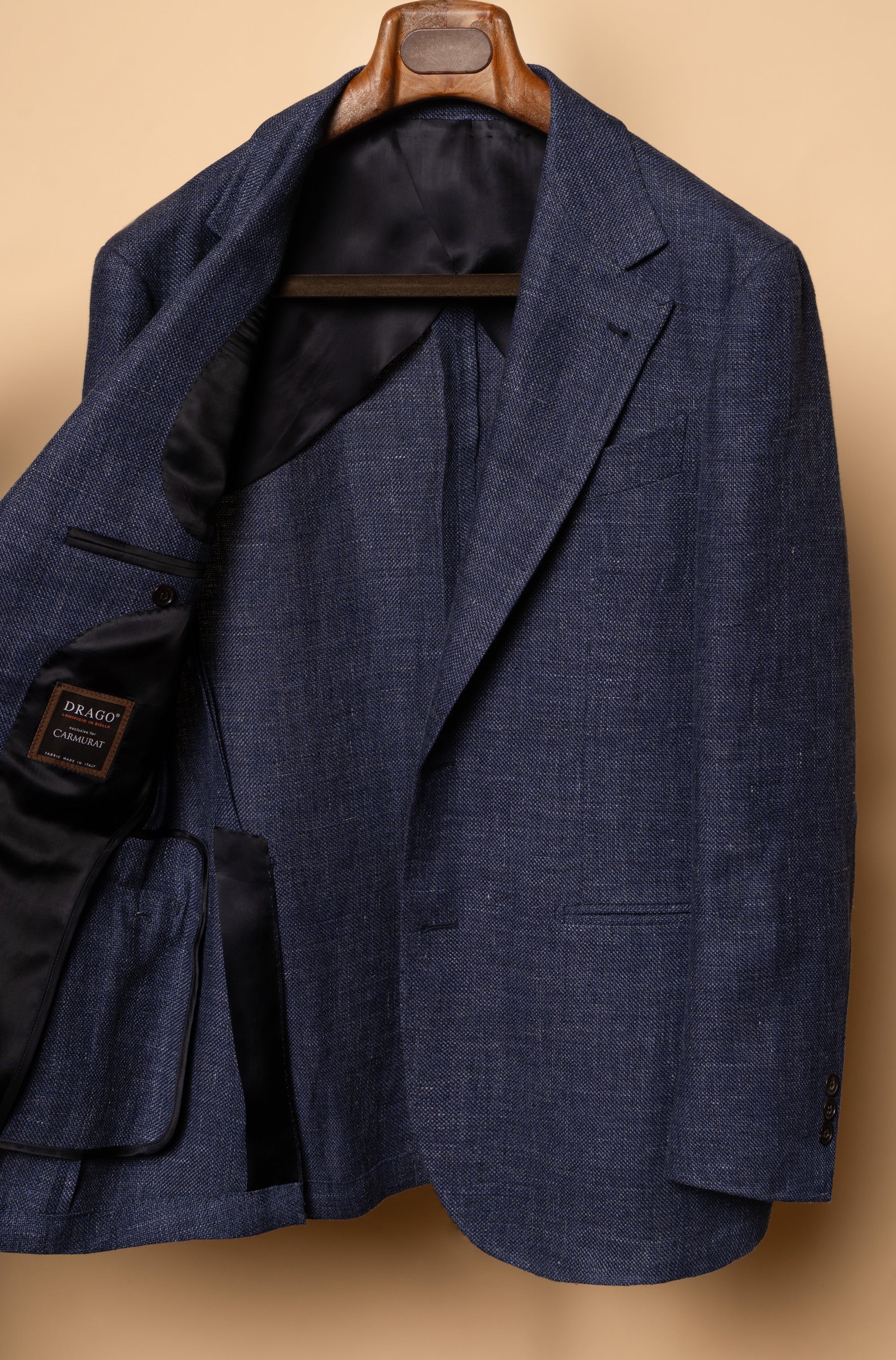 MTO Lake Navy Herringbone Wool Silk Jacket #756