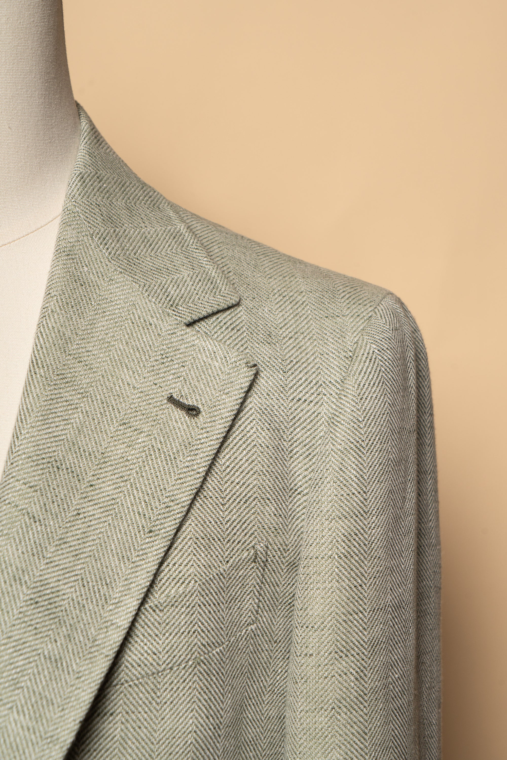 MTO Ice Green Herringbone Wool Silk Jacket #755