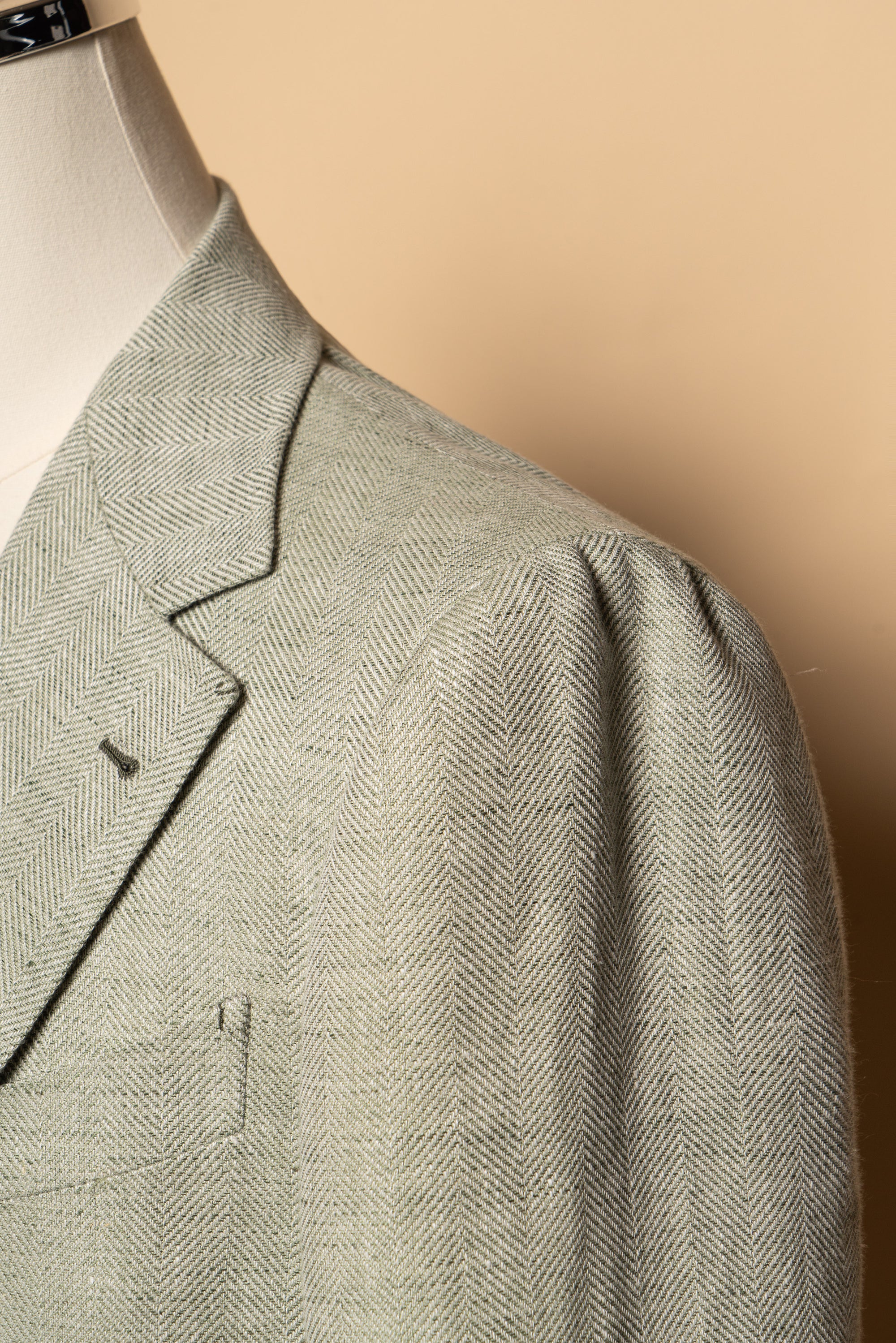 MTO Ice Green Herringbone Wool Silk Jacket #755