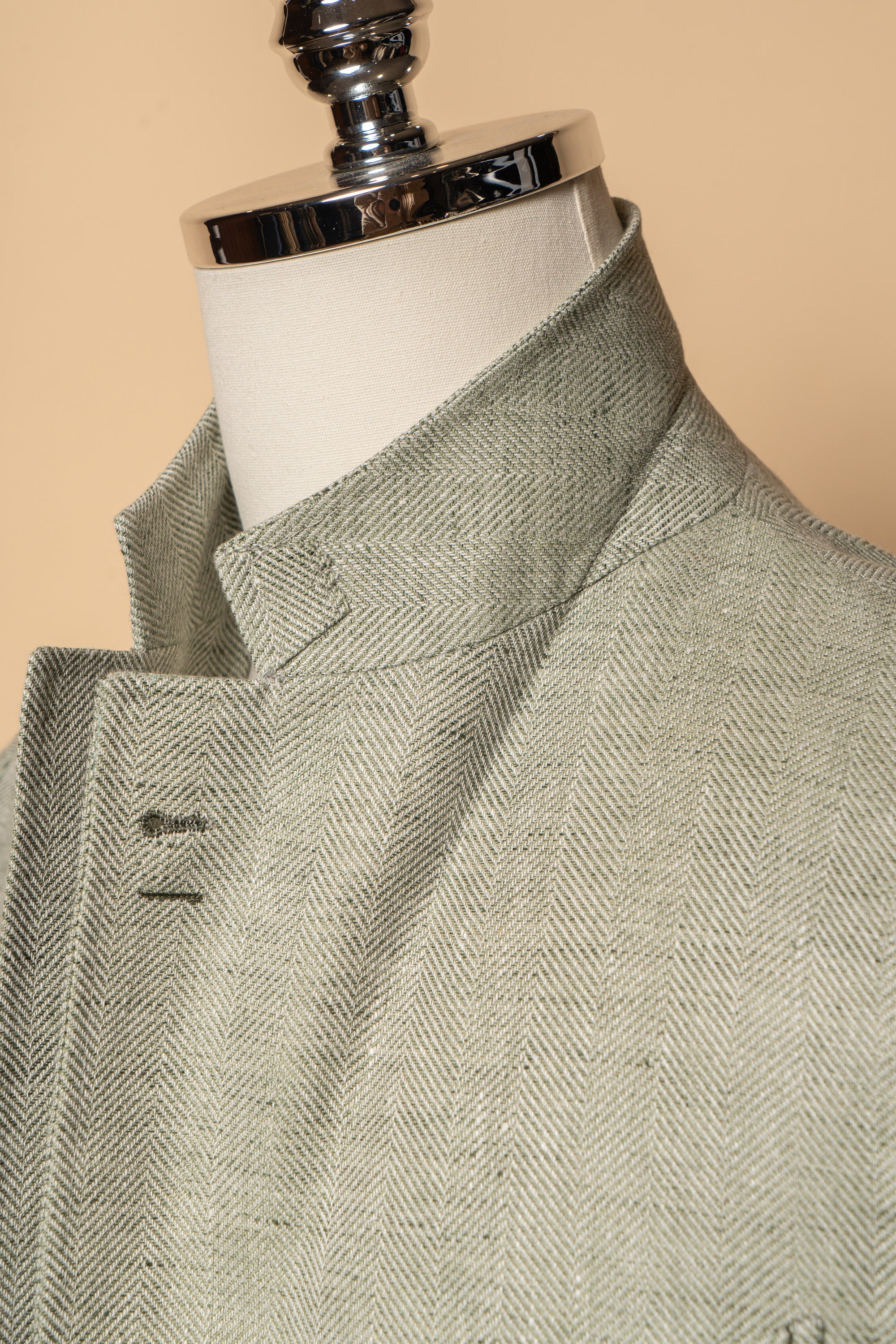 MTO Ice Green Herringbone Wool Silk Jacket #755